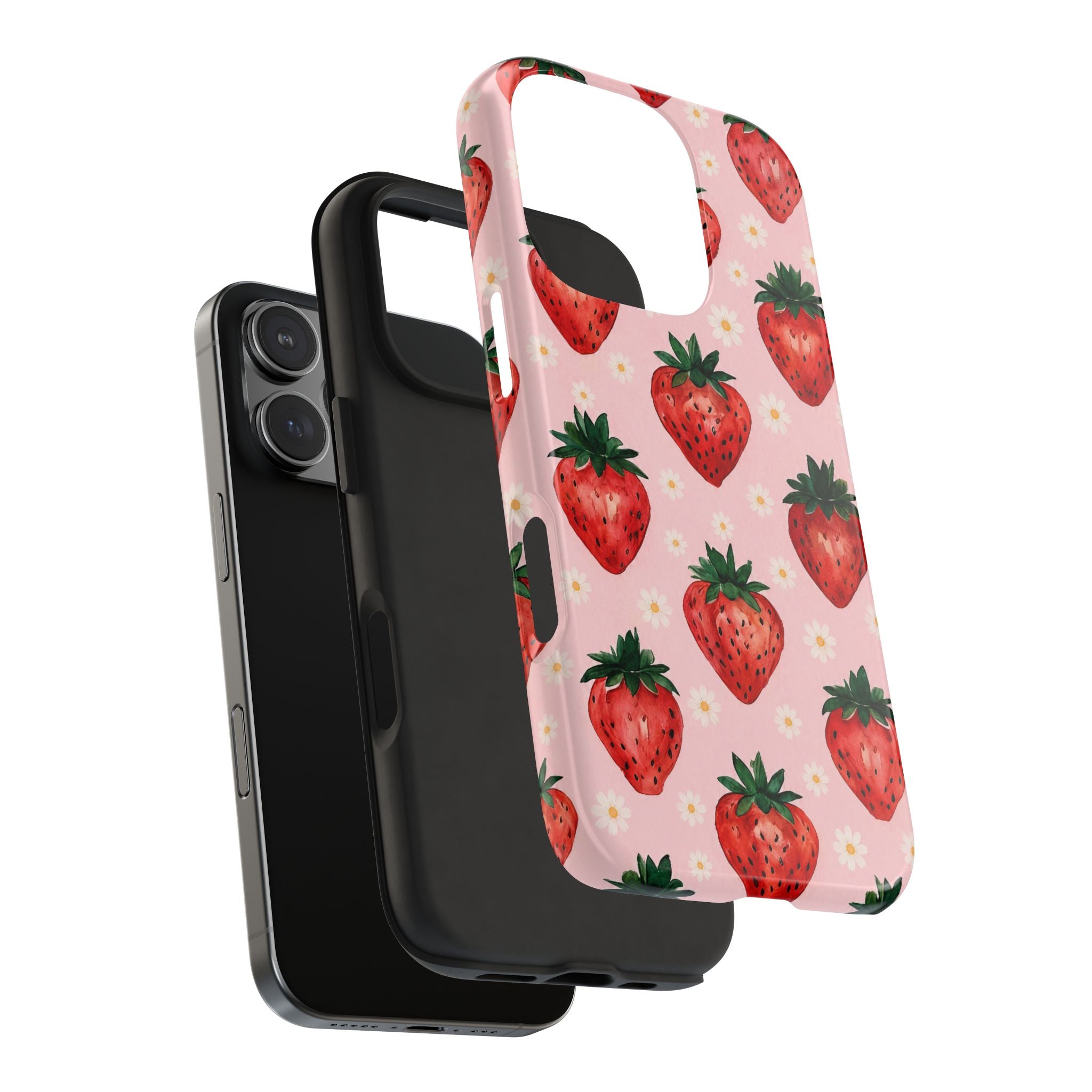 Strawberry Pattern Tough Phone Case — Cute Pink Fruit iPhone/Android Protection