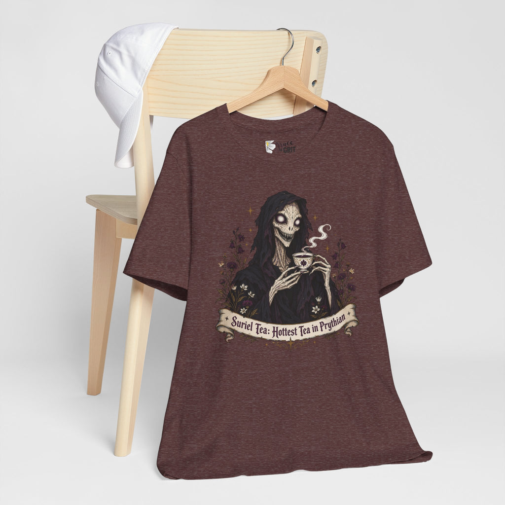 Gothic Reaper Tea T-Shirt — "Sorrel Tea: Hottest Tea in Purgatorium" Graphic Tee