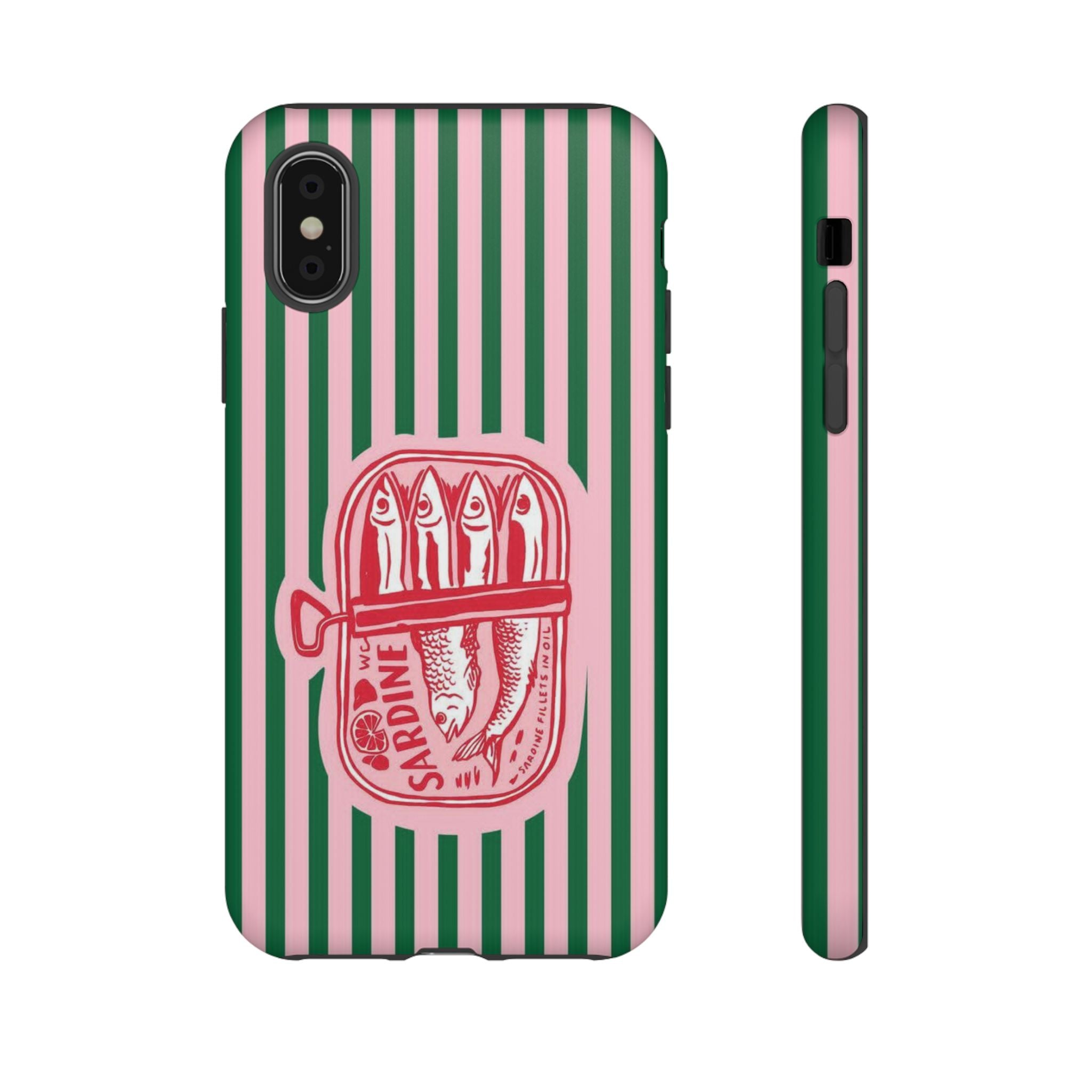 Sardine Stripe Phone Case — Retro Pink & Green Nautical Protection