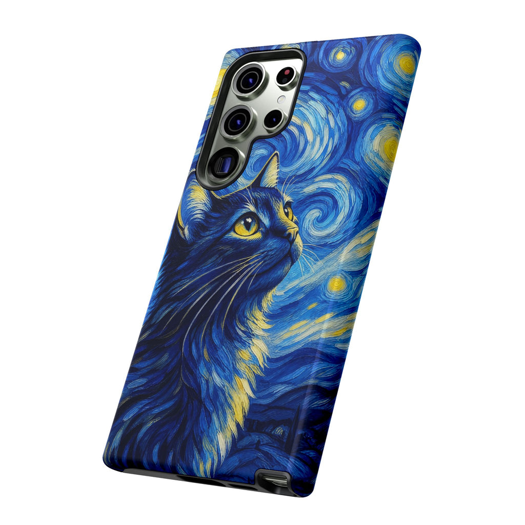 Starry Night Cat Phone Case — Van GoghStyle Blue Galaxy iPhone Cover