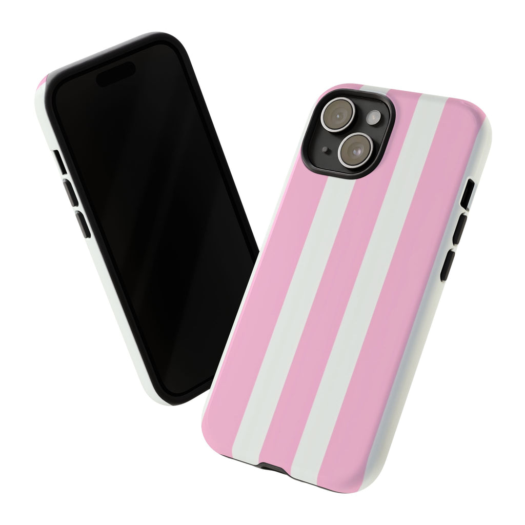 Pink & White Striped Tough Phone Case — Durable Protective Phone Cover
