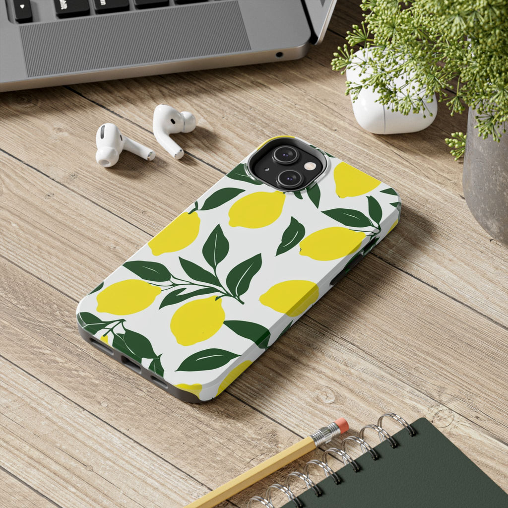 Lemon Pattern Tough Phone Case — Bright Citrus Protective Phone Cover