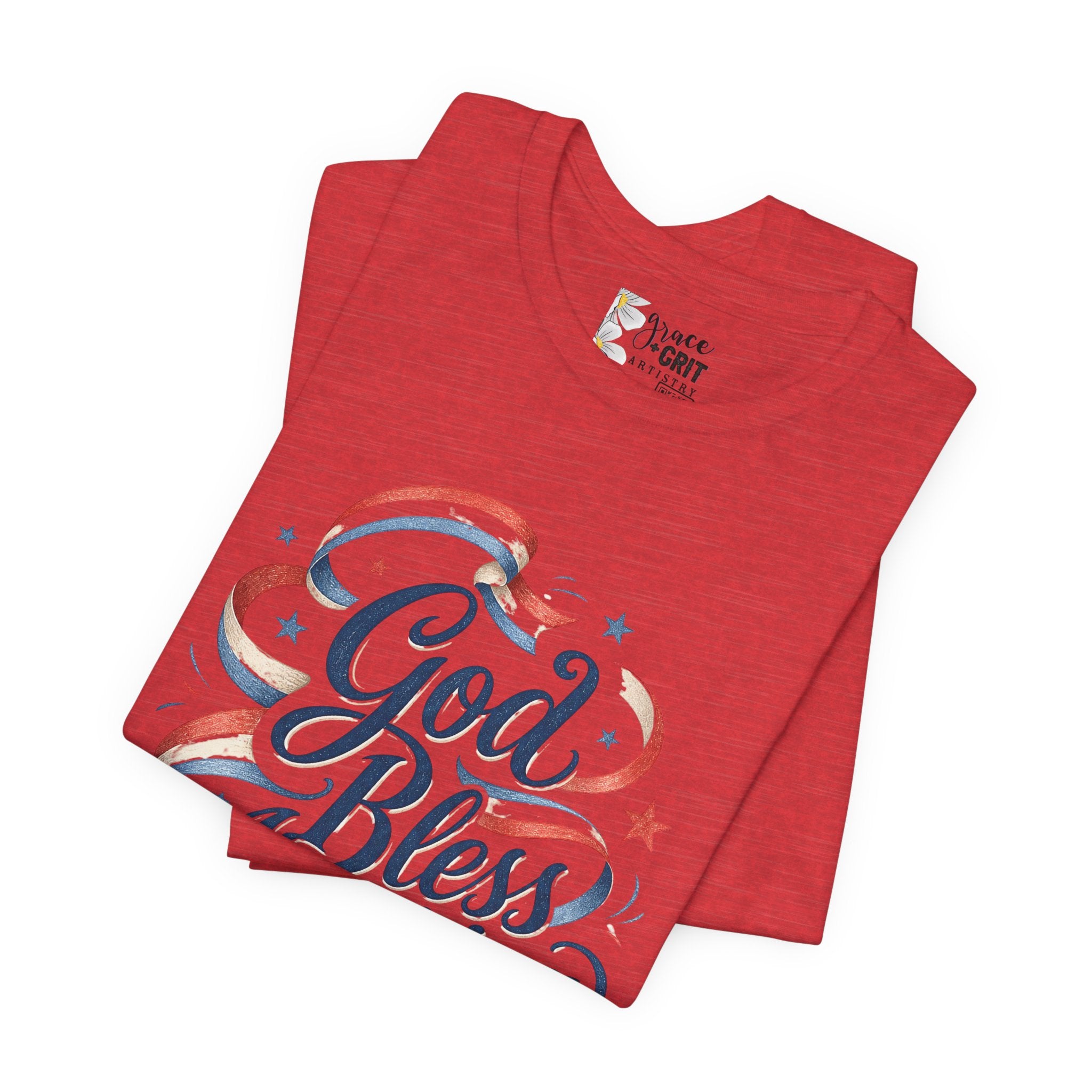 God Bless America T-Shirt — Patriotic Vintage Script Tee for 4th of July