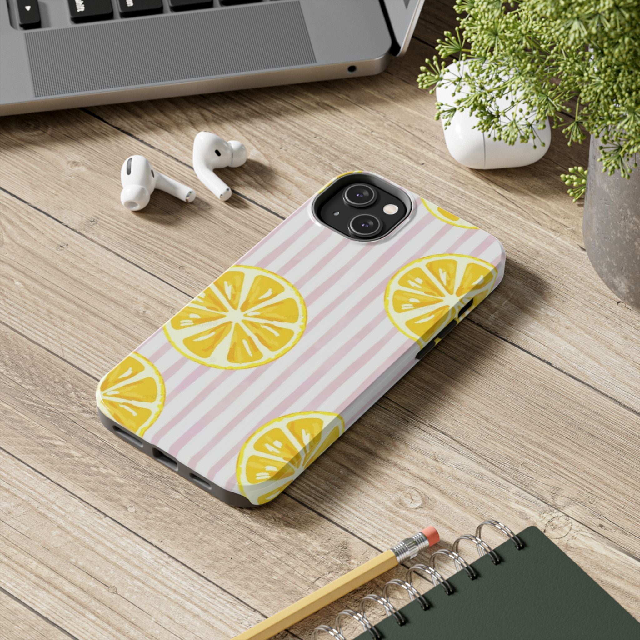 Lemon Slice Tough Phone Case — Pink Stripe Summer Protective Cover