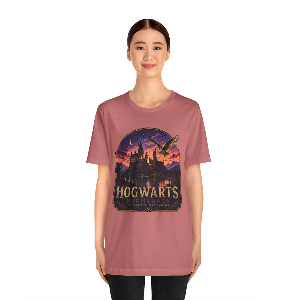 Hogwarts Highlands Graphic Tee — Sunset Castle Illustration T‑Shirt