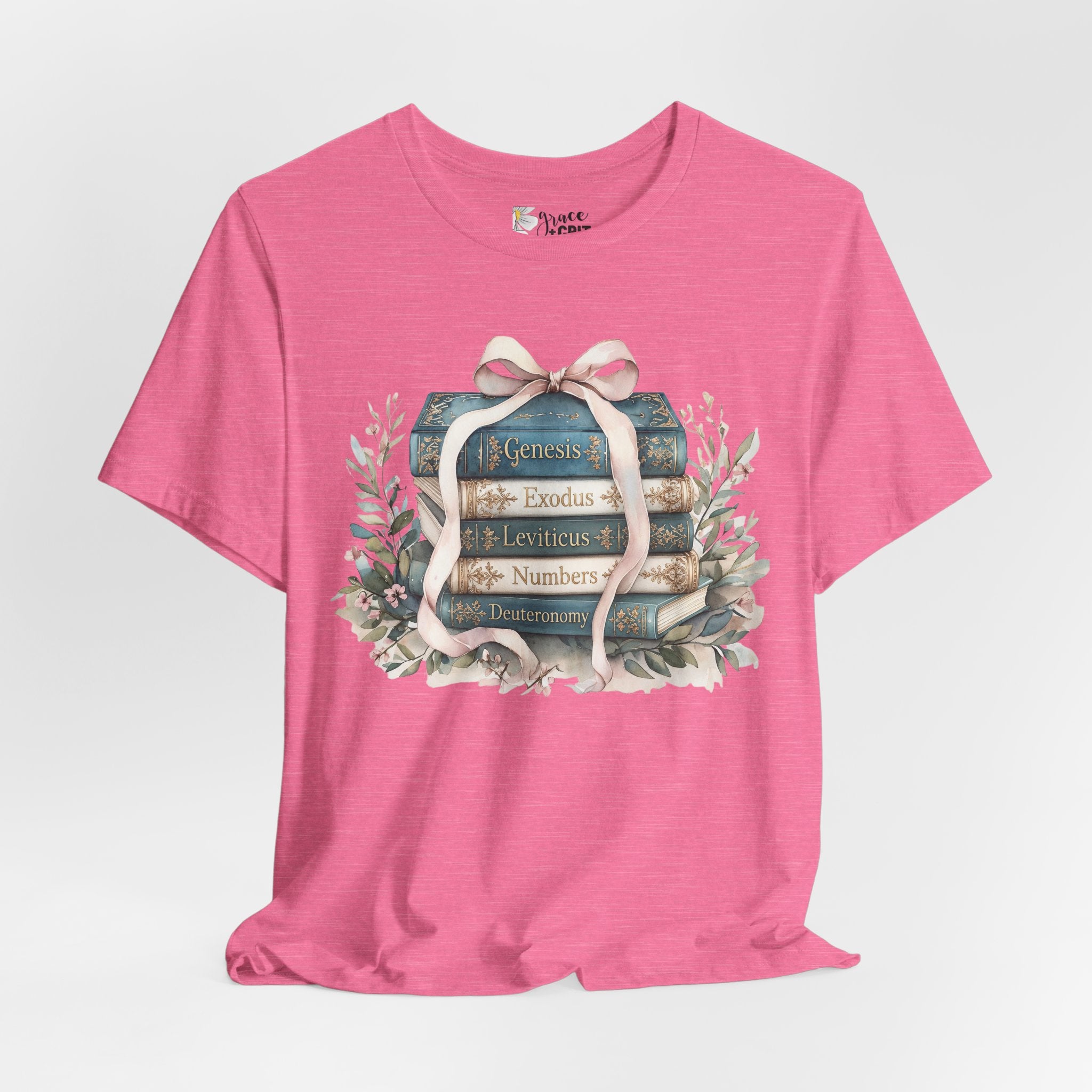 Biblical Books Stack T‑Shirt — Genesis Exodus Leviticus Numbers Design