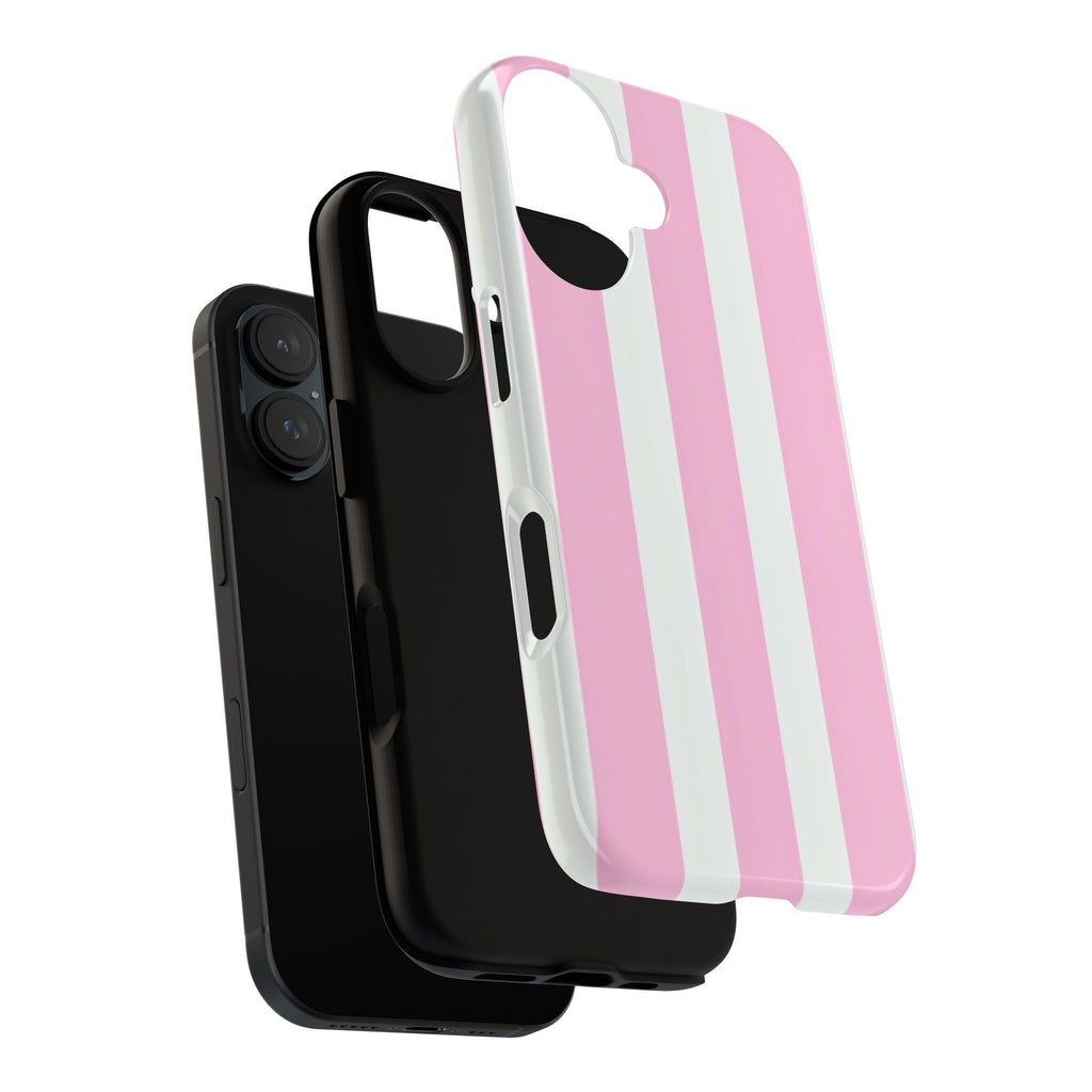 Pink & White Striped Tough Phone Case — Durable Protective Phone Cover