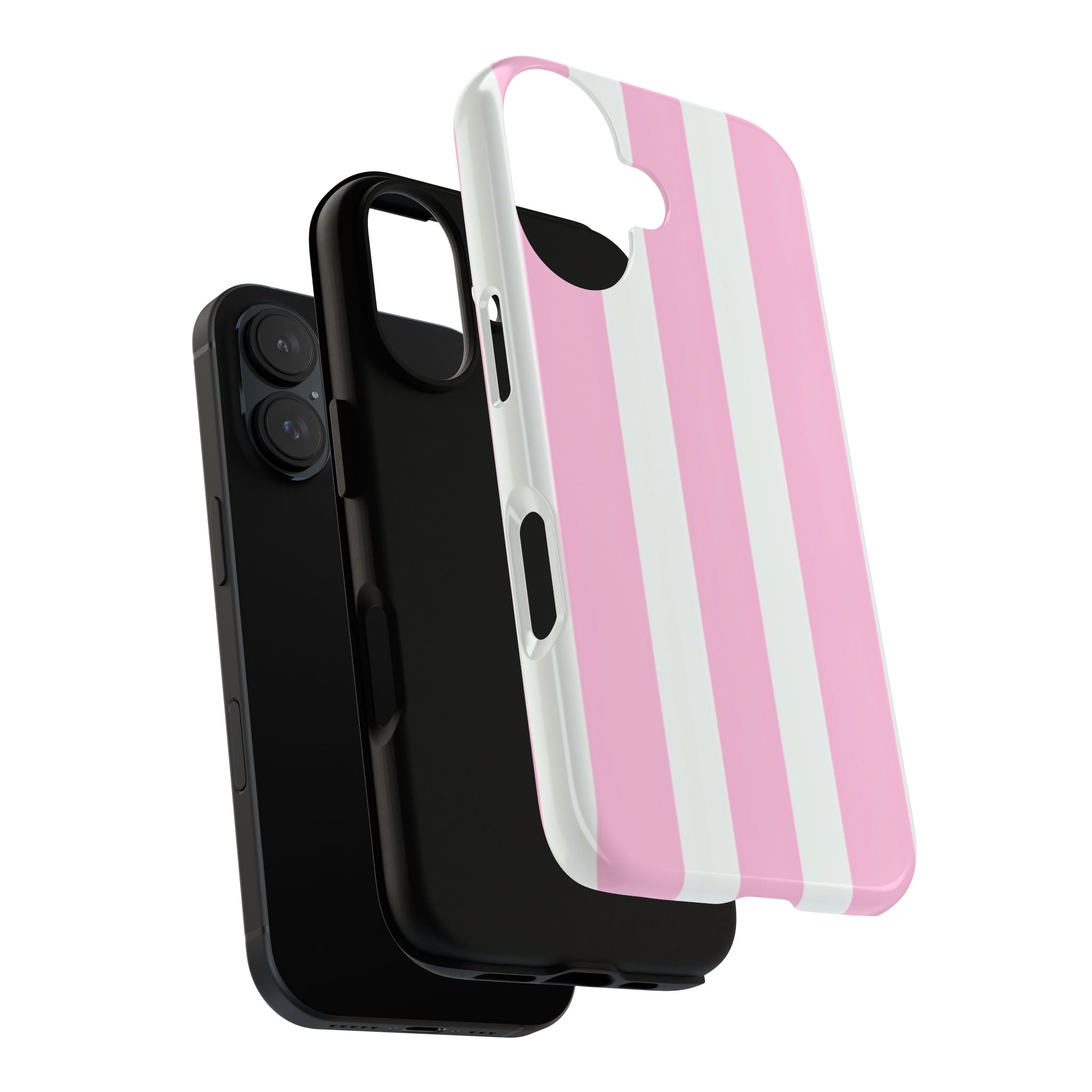 Pink & White Striped Tough Phone Case — Durable Protective Phone Cover