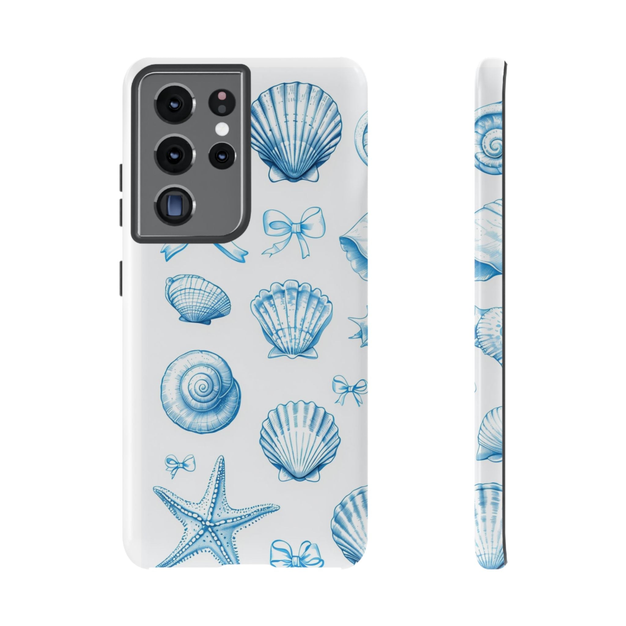 Seaside Shells Phone Case — Blue Nautical Shell & Starfish Pattern