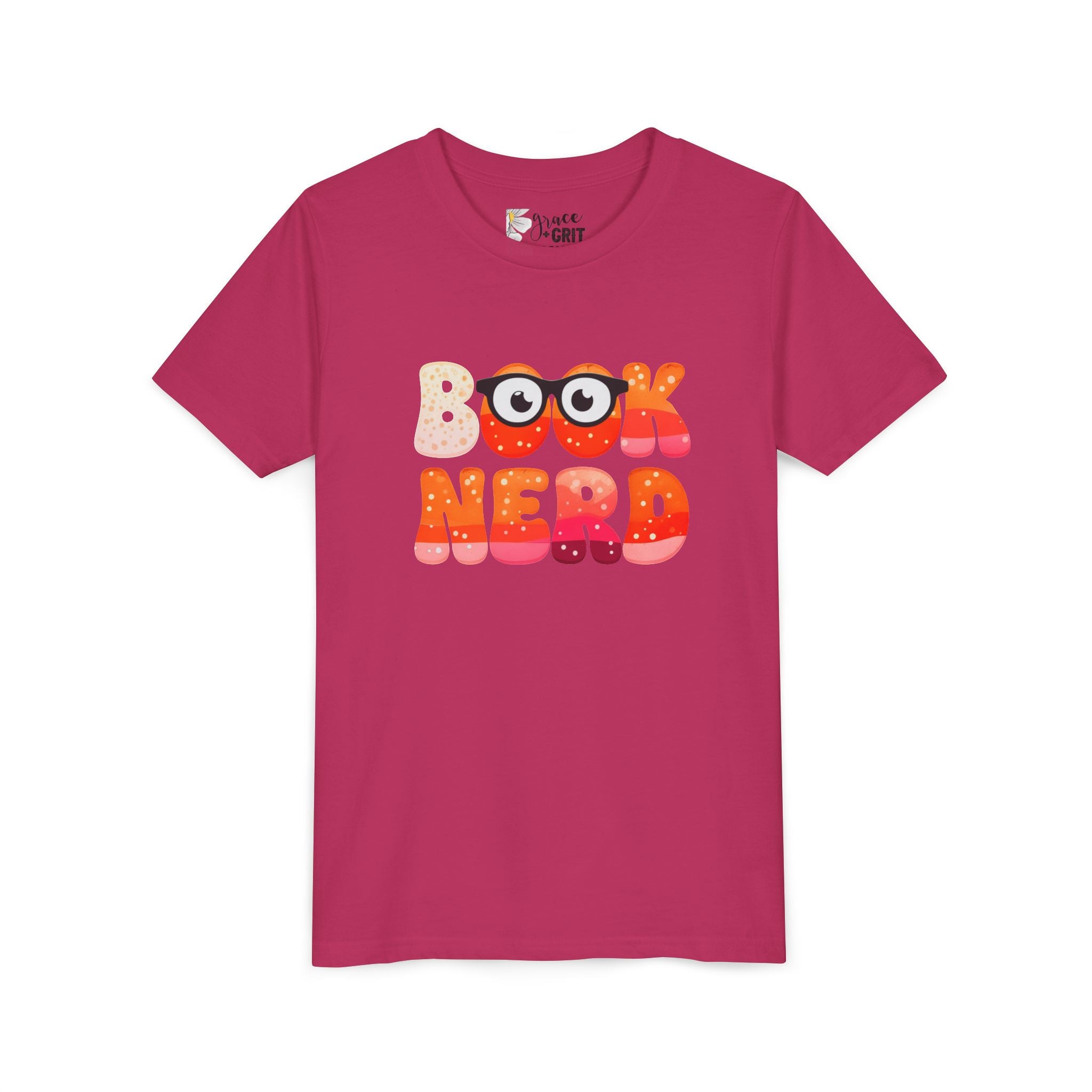 Book Nerd Youth Tee | Cute Retro Bubble Letters with Glasses