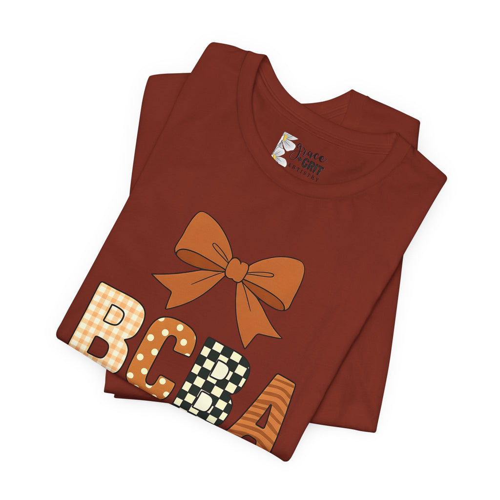 BCBA Monogram Tee | Bow Accent, Orange Plaid and Polka Dot Letters