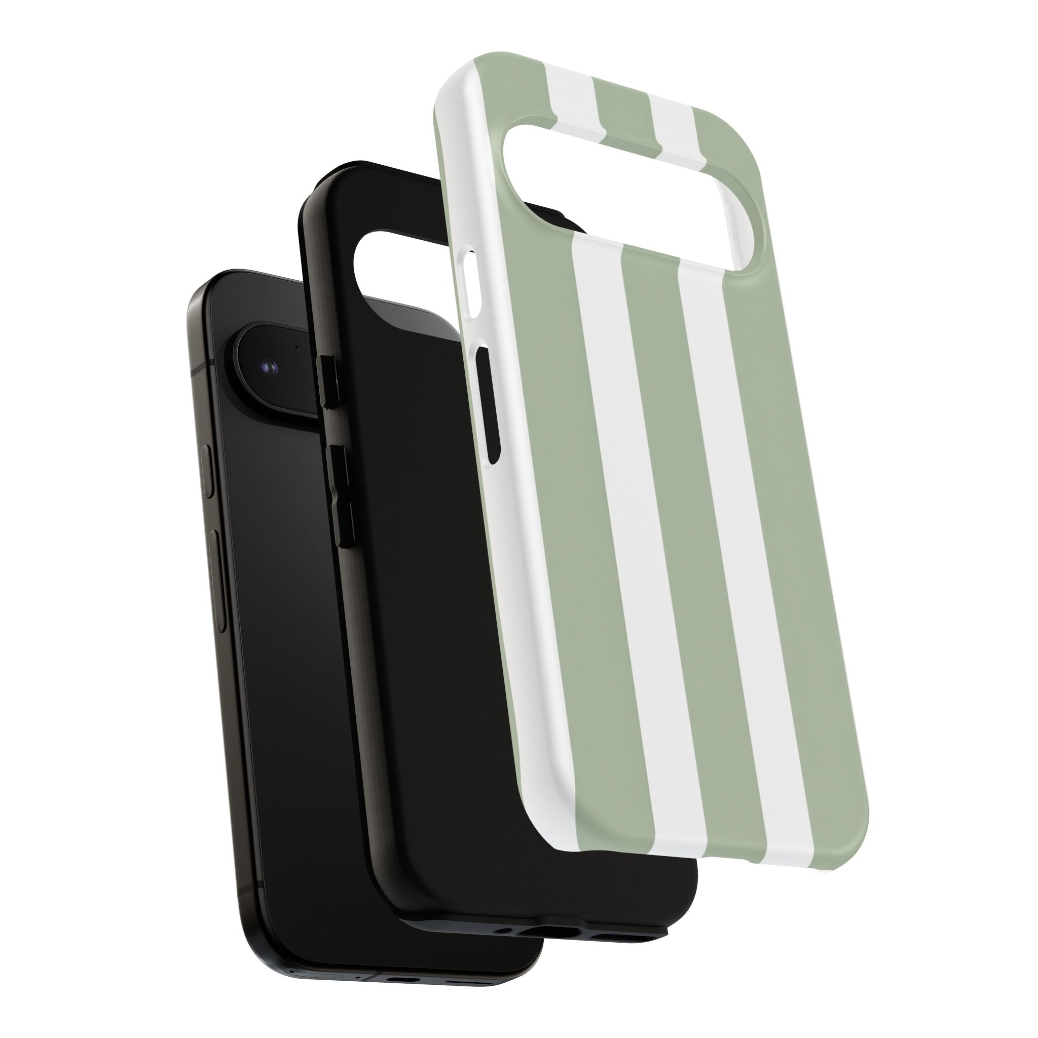 Striped Sage Tough Phone Case — Durable Green & White Vertical Stripe Phone Cover
