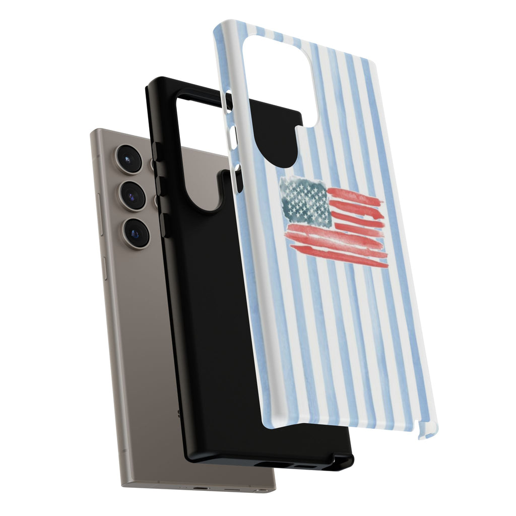 American Flag Watercolor Phone Case - Blue Stripe Tough Case