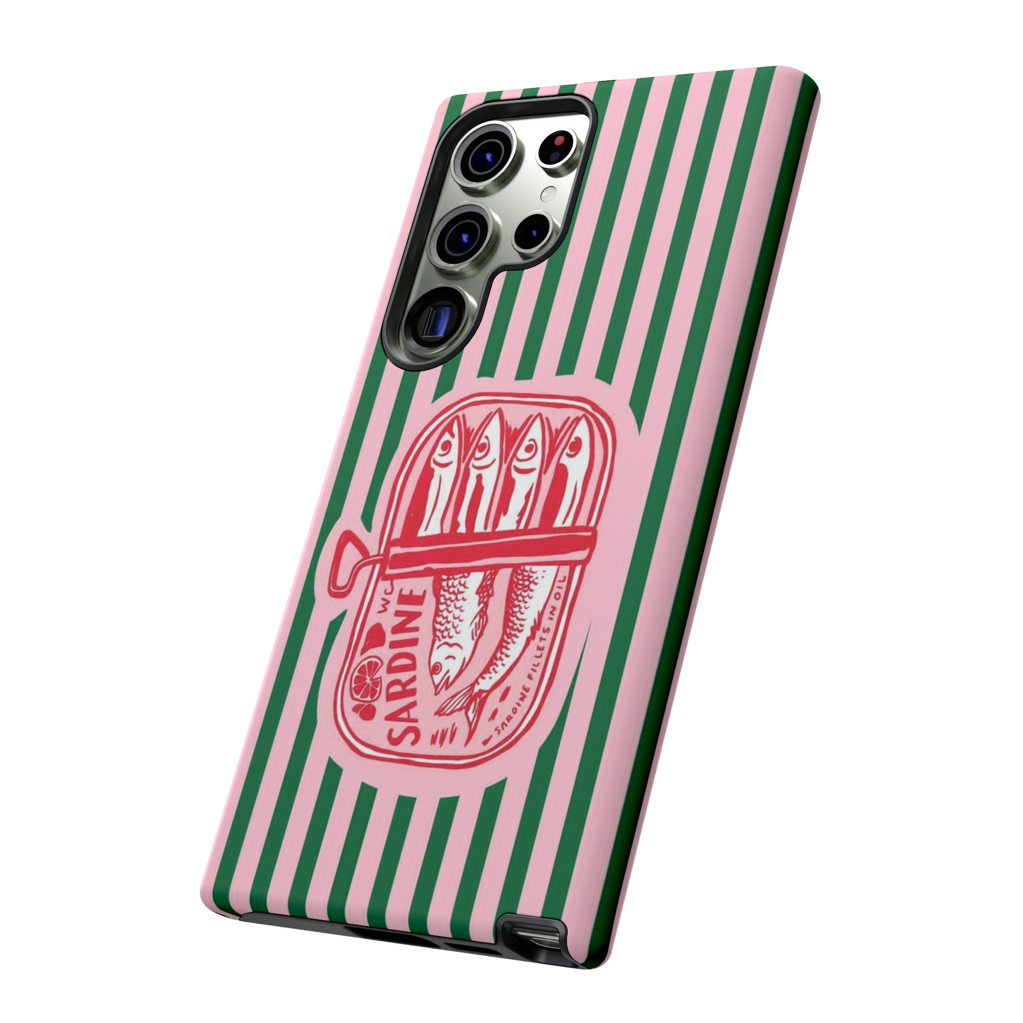 Sardine Stripe Phone Case — Retro Pink & Green Nautical Protection
