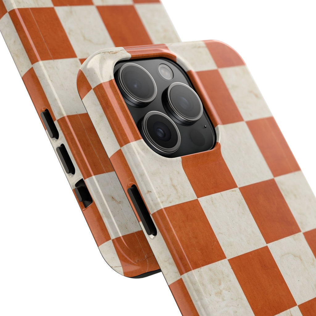 Orange and Cream Checkerboard Tough Phone Case