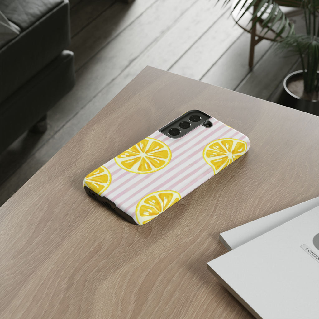 Lemon Slices Tough Case — Cute Pink Stripe Phone Cover