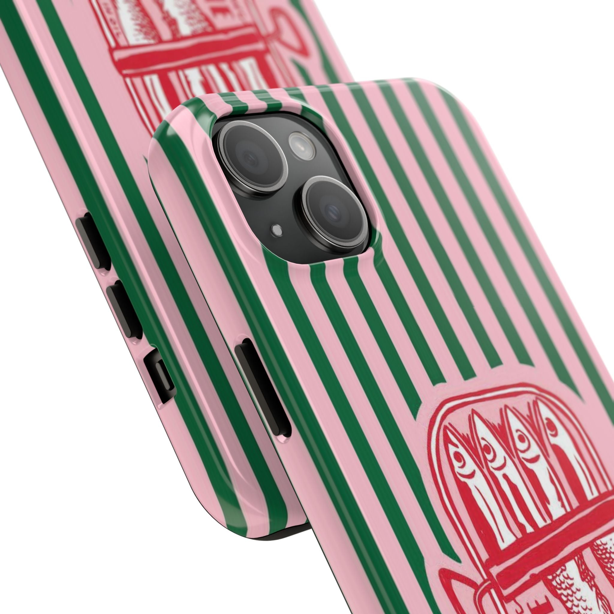 Sardine Stripes Tough Phone Case — Retro Pink & Green Protective Phone Cover