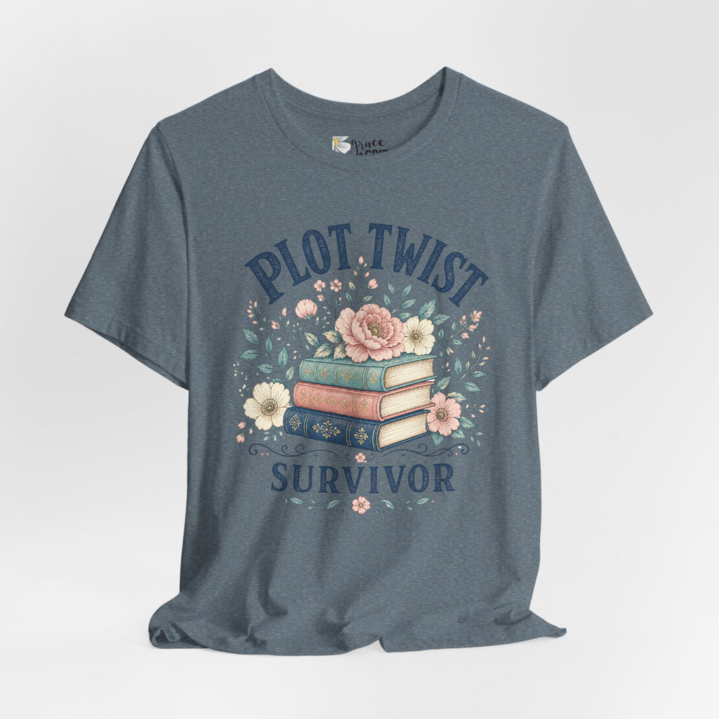 Plot Twist Survivor Tee — Floral Books Graphic T-Shirt for Book Lovers