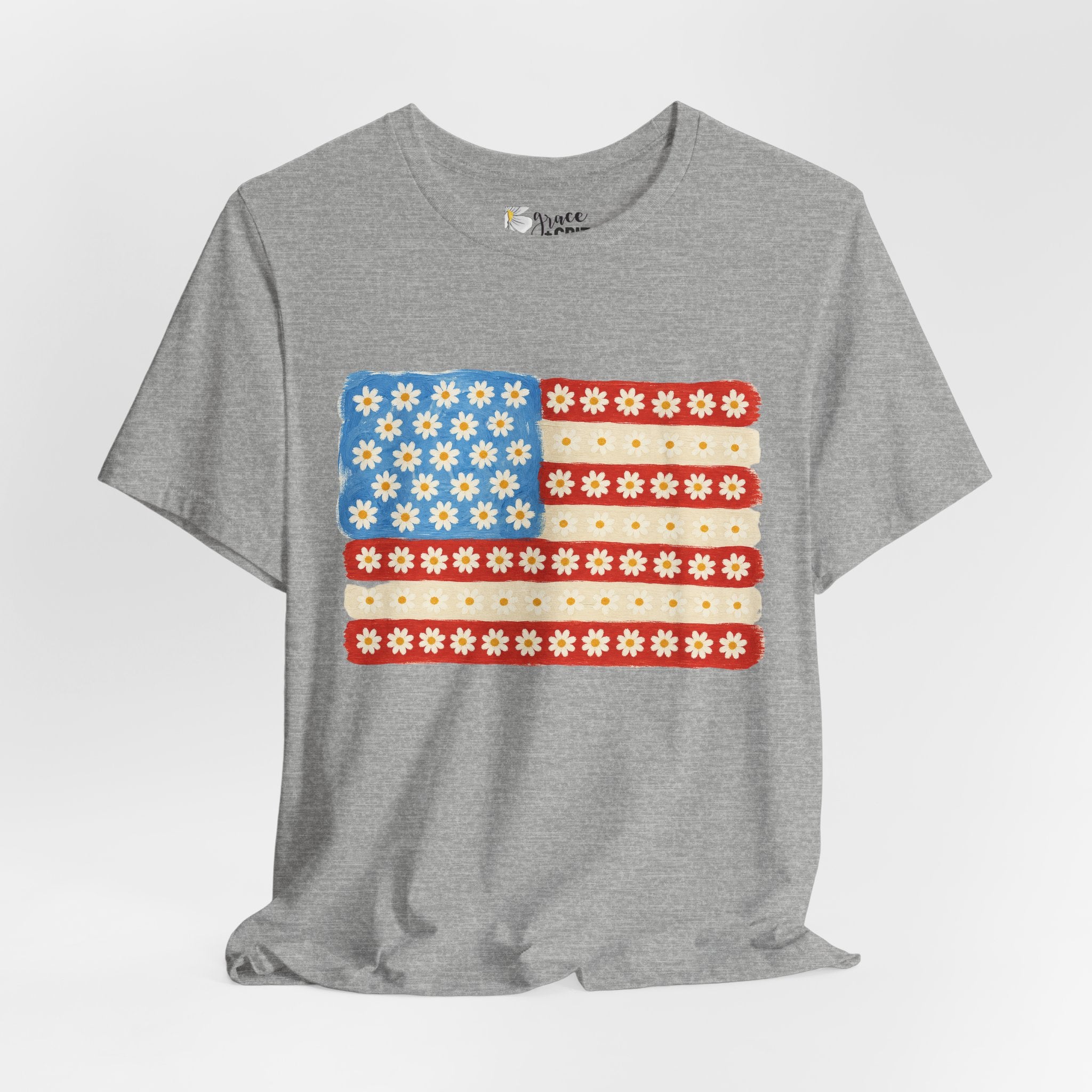 Daisy Flag T-Shirt — Retro Floral American Flag Tee for Patriotic Summer