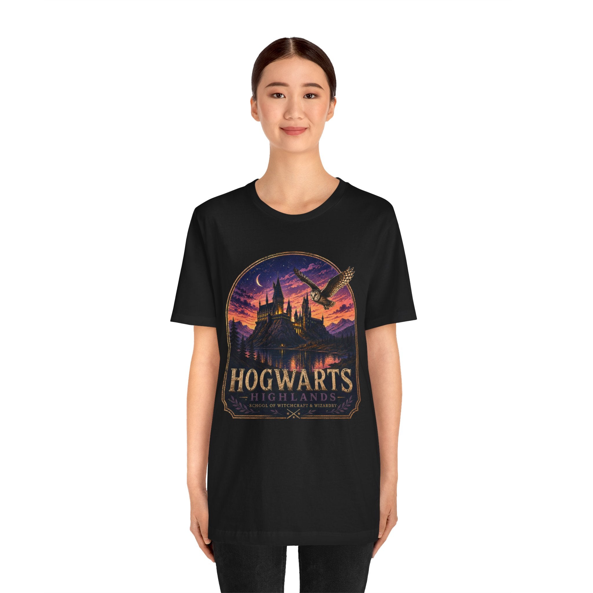 Hogwarts Highlands Graphic Tee — Sunset Castle Illustration T‑Shirt