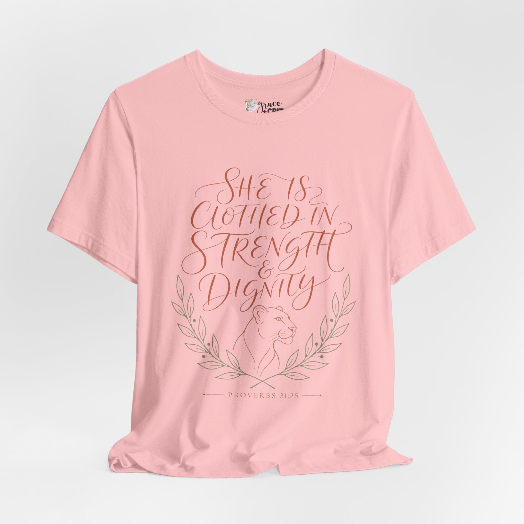 She Is Clothed in Strength & Dignity Tee — Inspirational Christian Women's Graphic T-Shirt