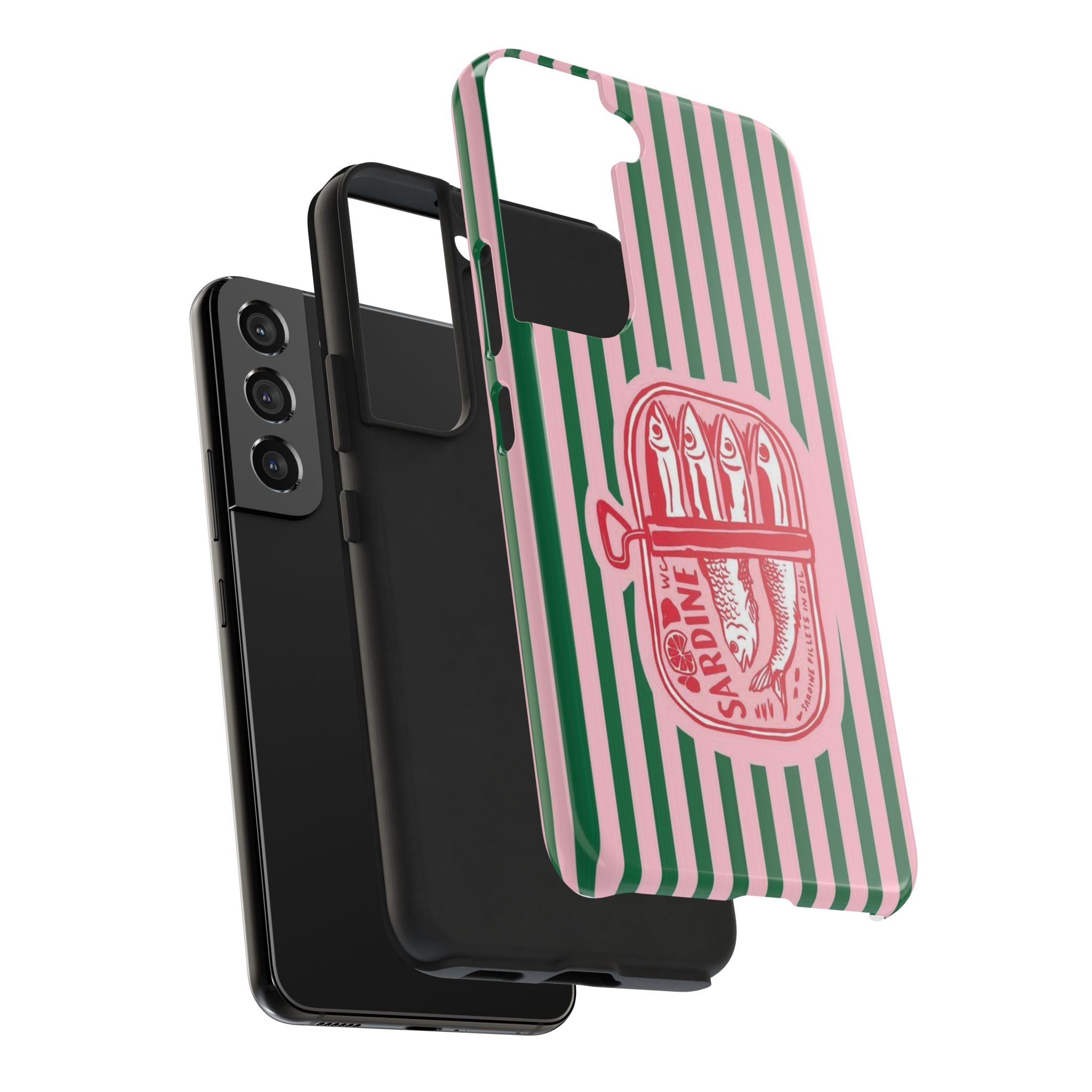 Sardine Stripes Tough Phone Case — Retro Pink & Green Protective Phone Cover