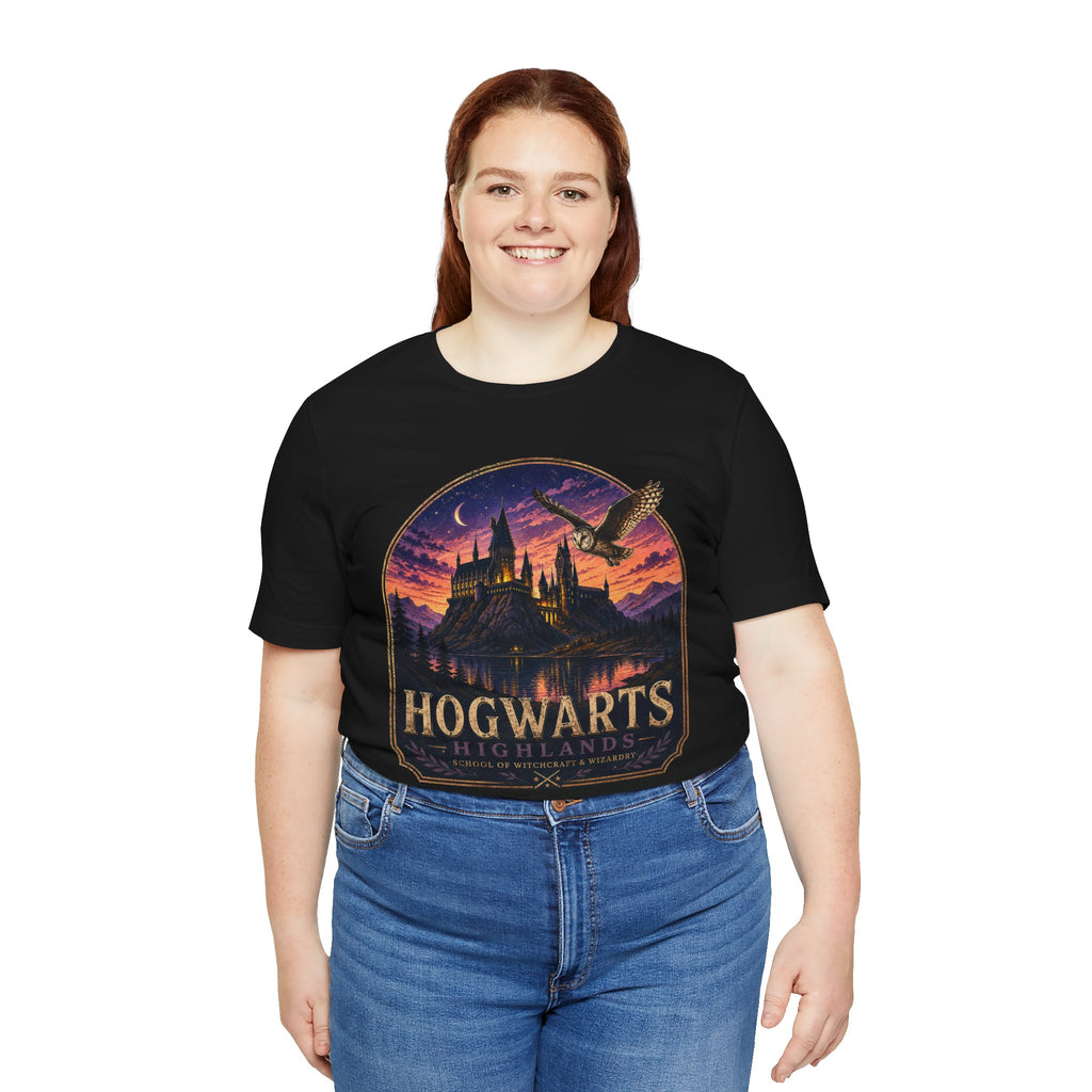 Hogwarts Highlands Graphic Tee — Sunset Castle Illustration T‑Shirt