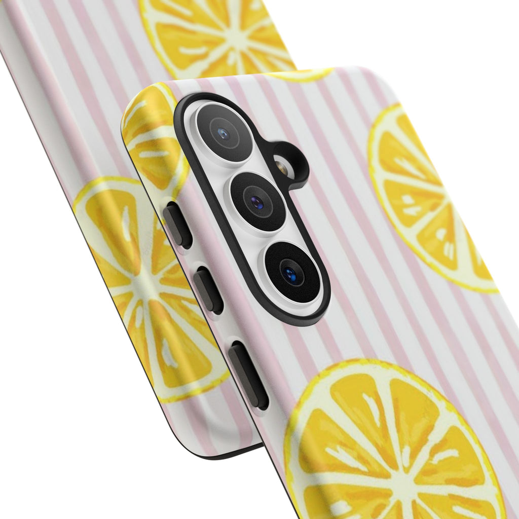 Lemon Slices Tough Case — Cute Pink Stripe Phone Cover
