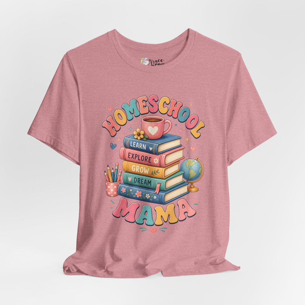 Homeschool Mama T-Shirt – Colorful Stacked Books Design