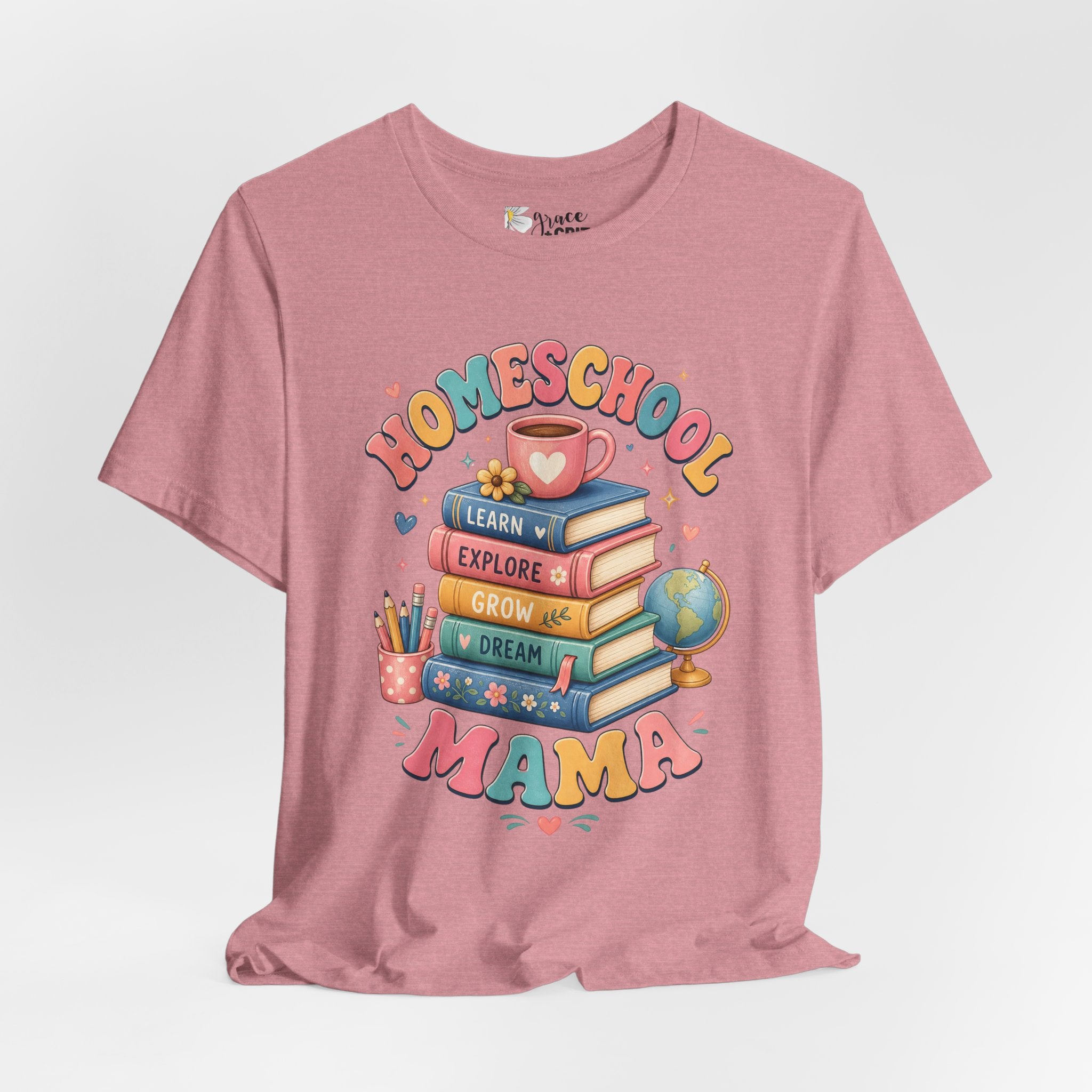 Homeschool Mama T-Shirt – Colorful Stacked Books Design