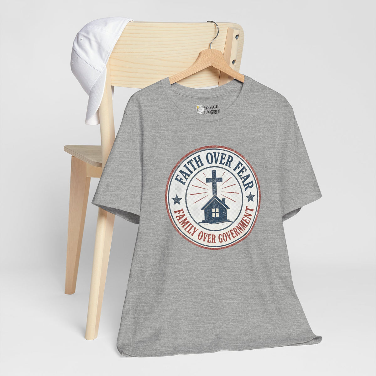 Faith Over Fear Tee — "Family Over Government" Christian Cross T‑Shirt