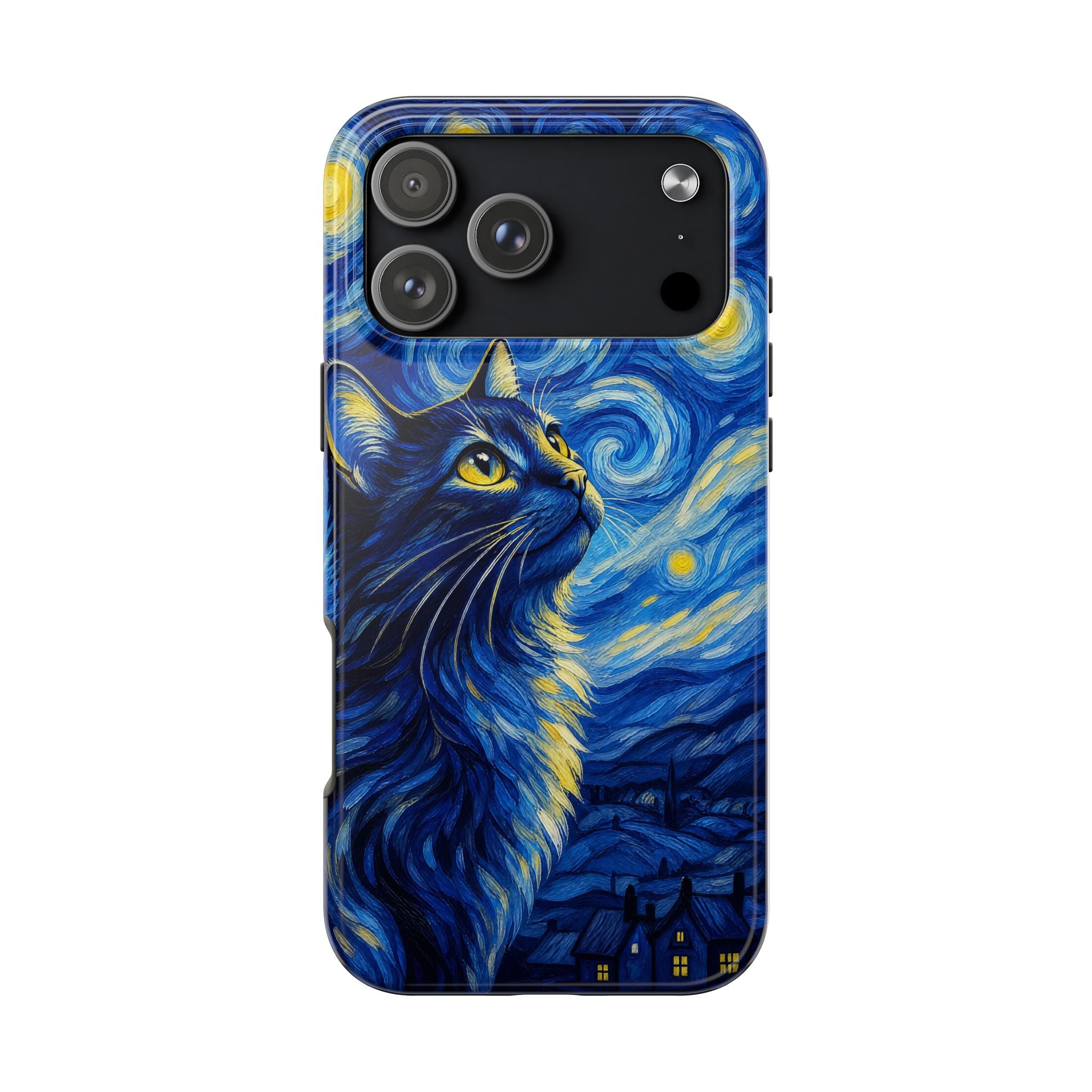Starry Night Cat Tough Phone Case — Van Gogh Style Galaxy Kitten Protective Cover