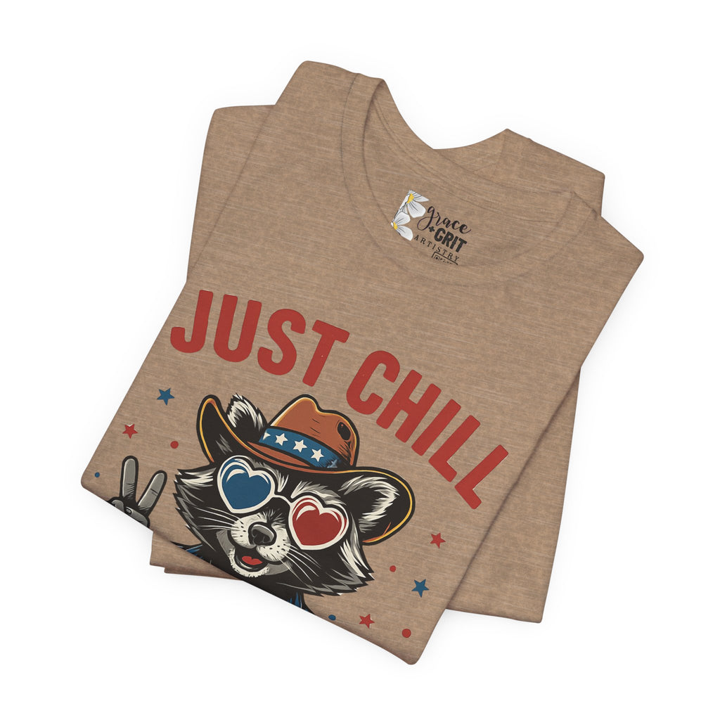 Just Chill The Fourth Out Tee — Patriotic Raccoon 4th of July T-Shirt
