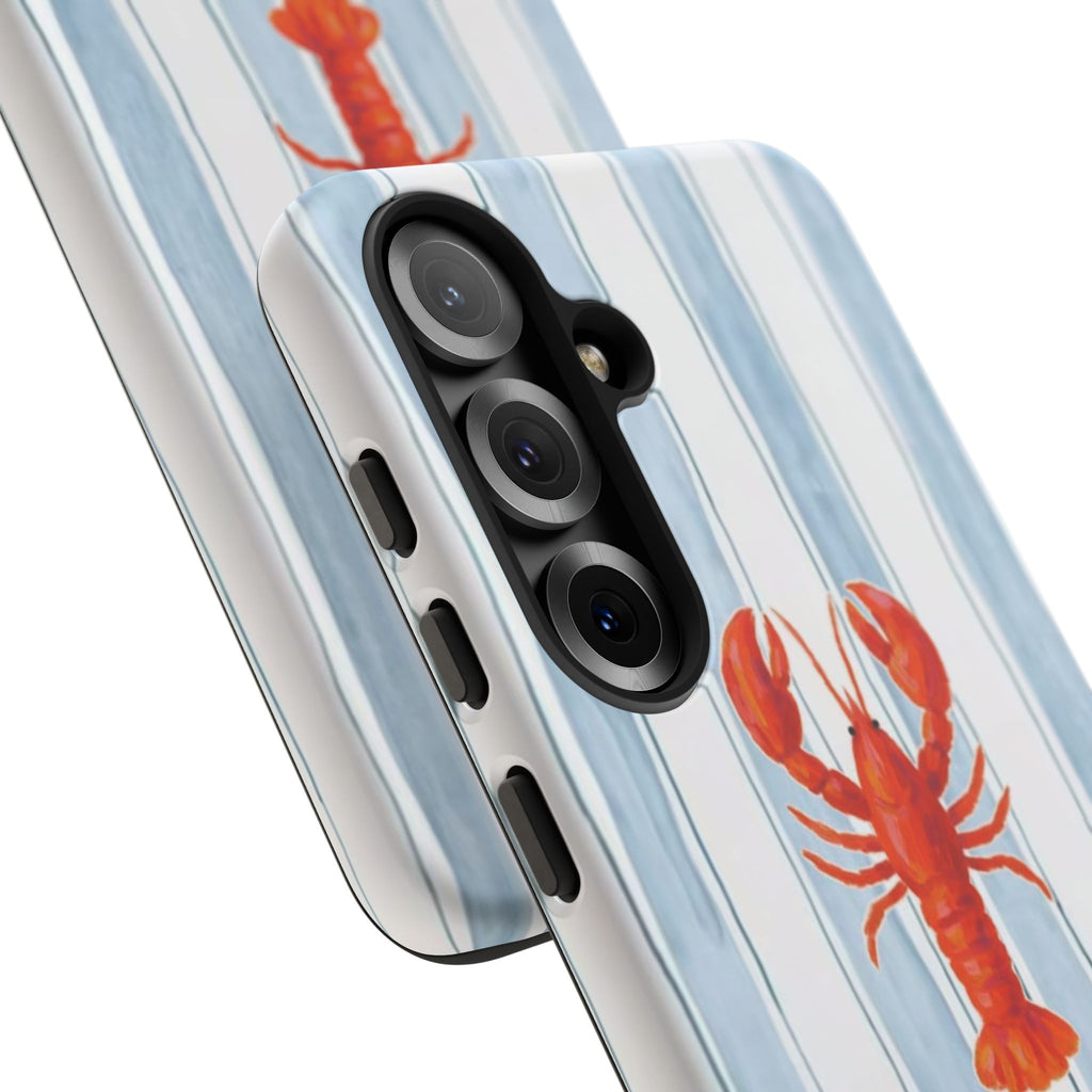Lobster Stripe Phone Case — Nautical Blue & White Protective Cover