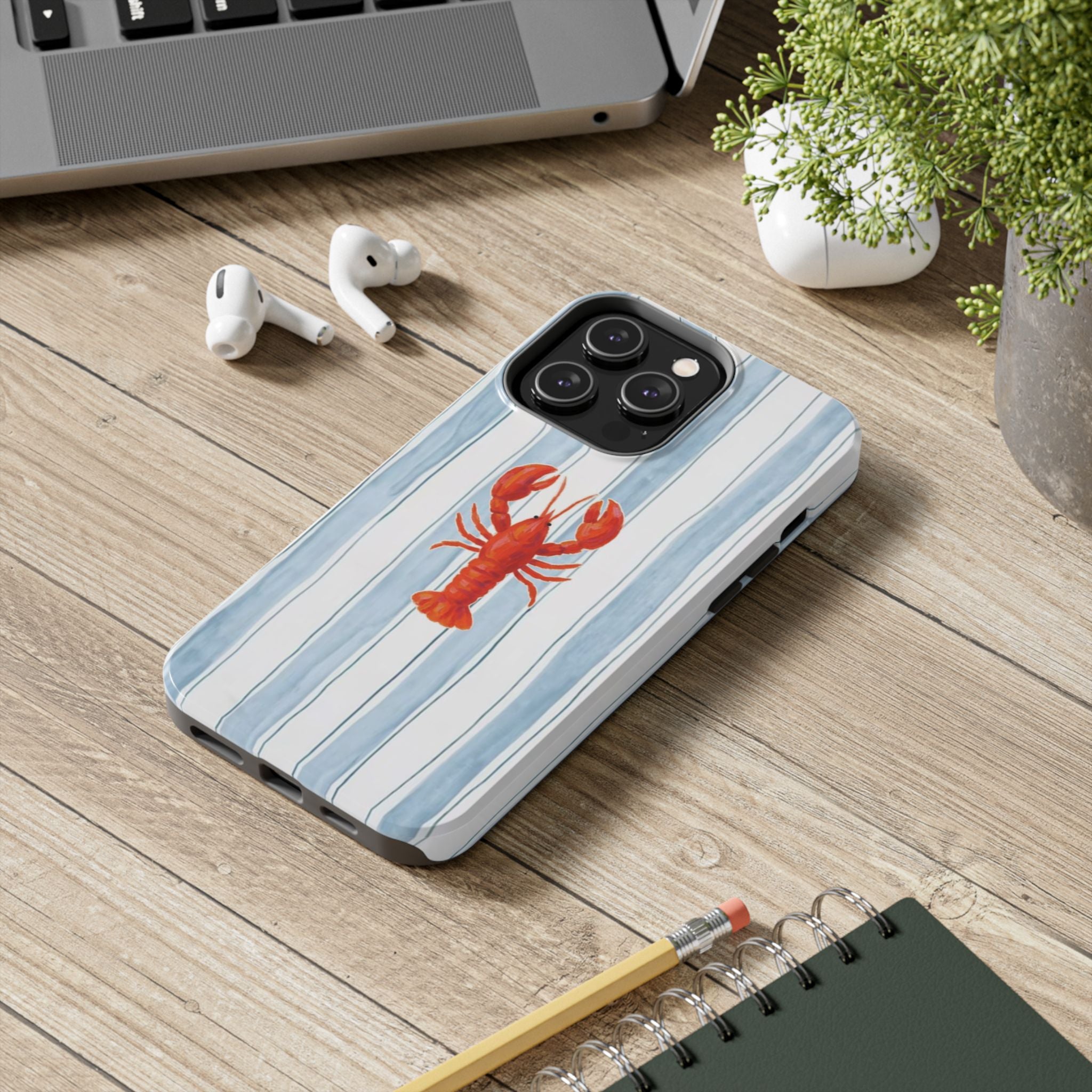 Lobster Stripe Tough Phone Case — Coastal Nautical Protective Cover