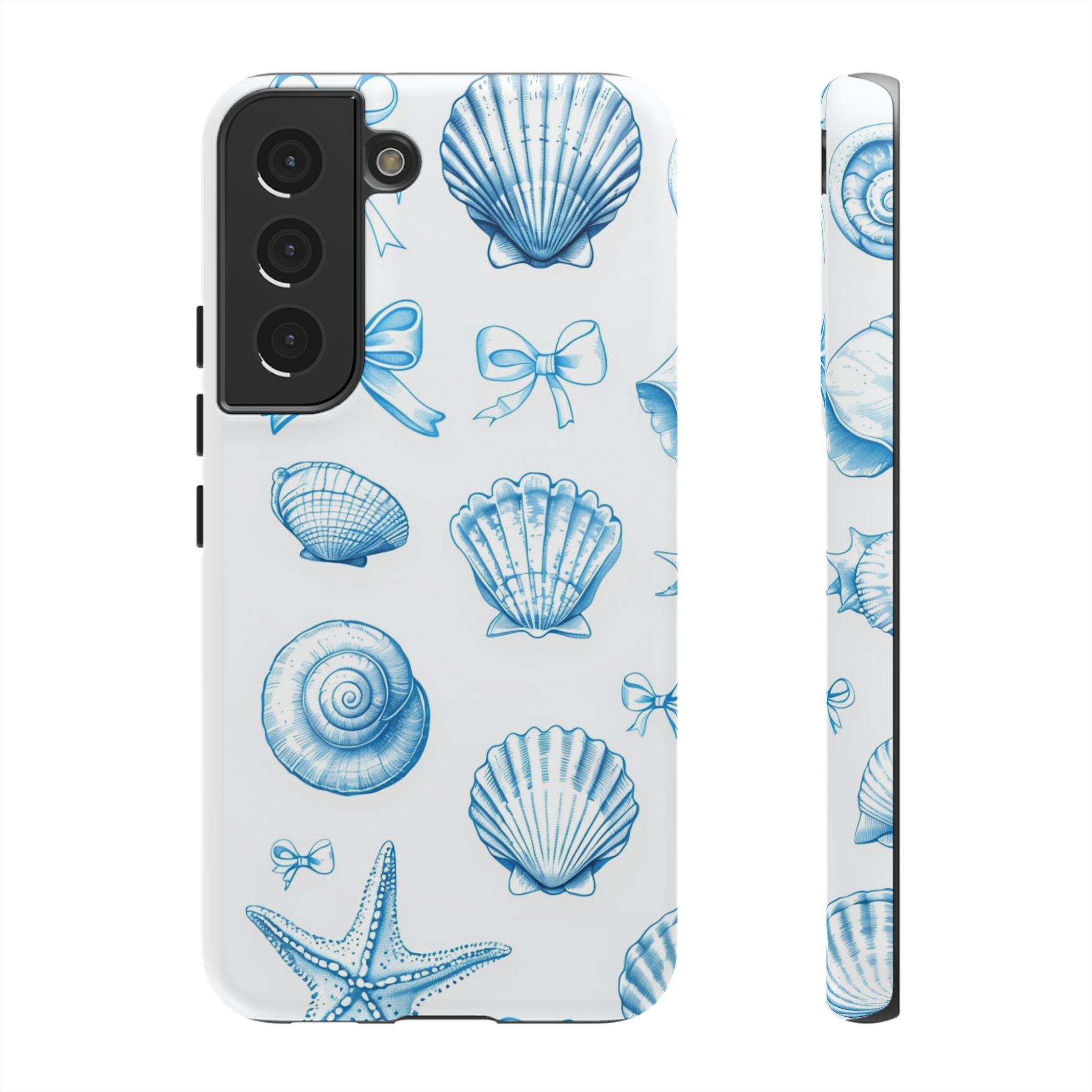 Seaside Shells Phone Case — Blue Nautical Shell & Starfish Pattern