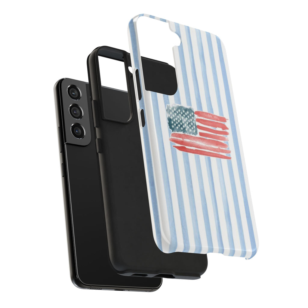 American Flag Watercolor Tough Phone Case — Blue Striped Patriotic Phone Case