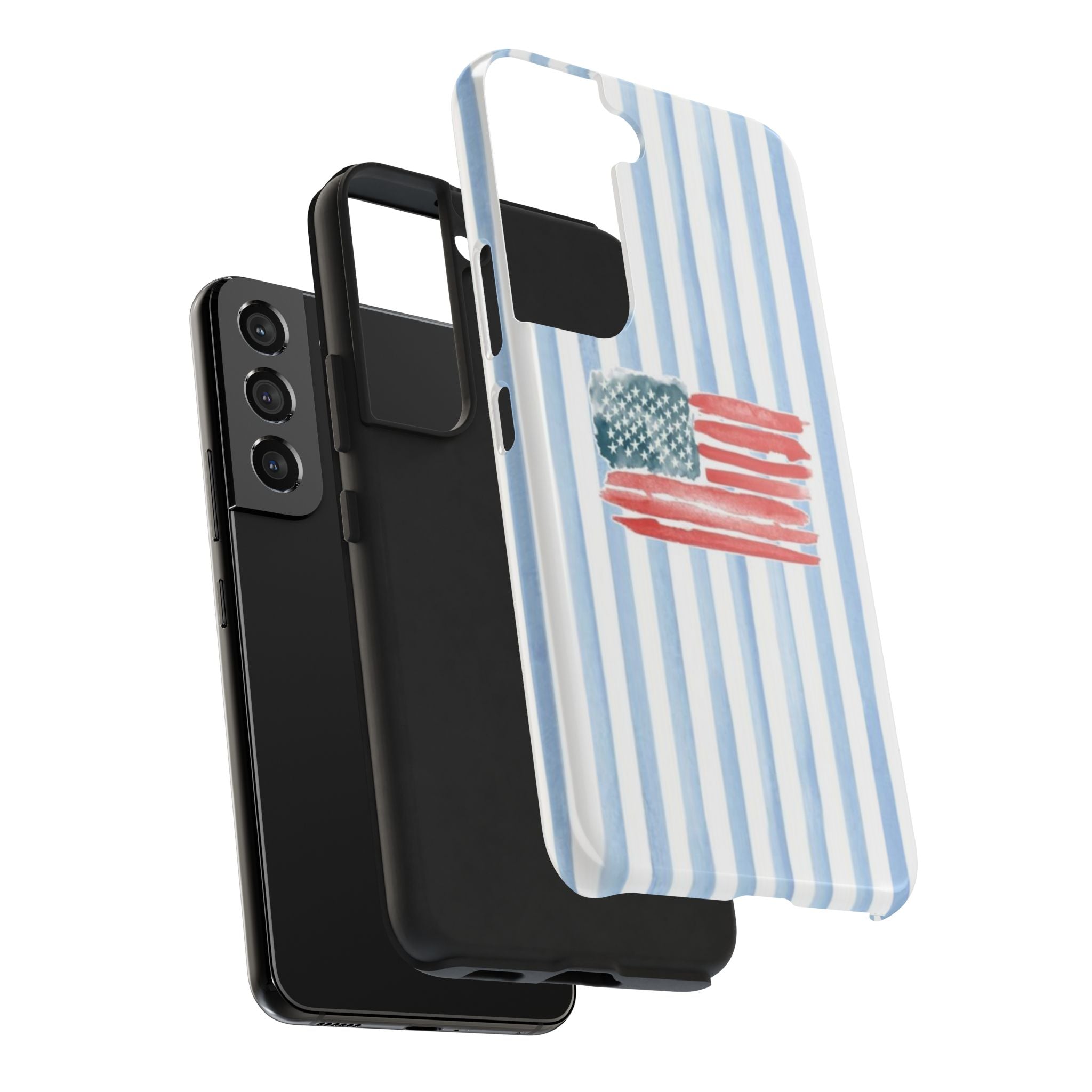 American Flag Watercolor Tough Phone Case — Blue Striped Patriotic Phone Case