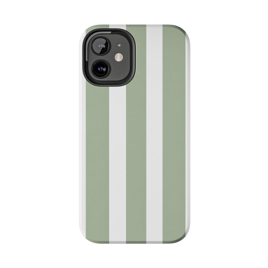 Sage & White Striped Tough Phone Case — Durable Protective Phone Cover
