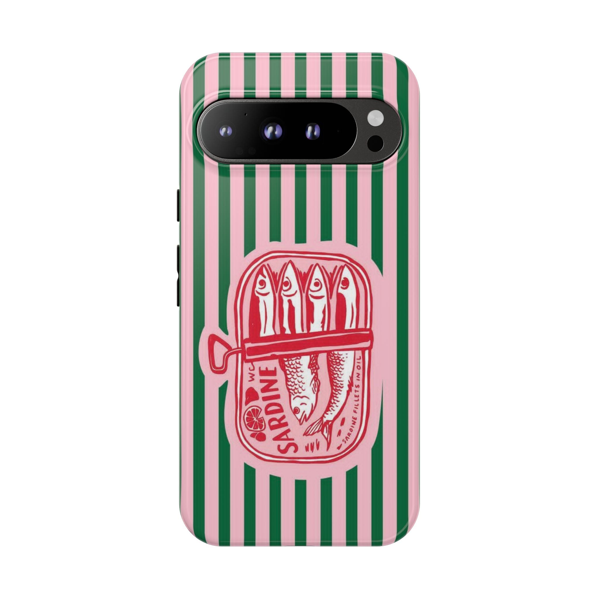 Sardine Stripe Phone Case — Retro Pink & Green Nautical Protection