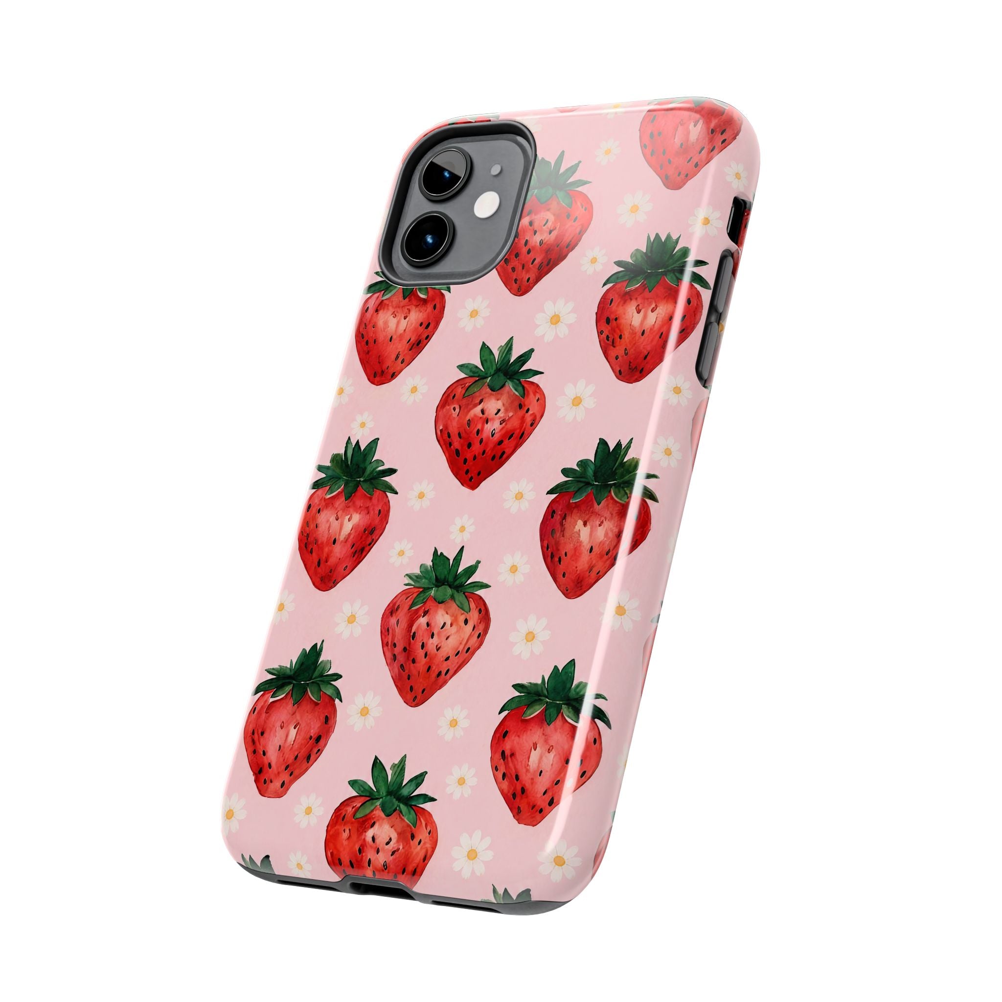 Strawberry Pattern Tough Phone Case — Cute Pink Fruit iPhone/Android Protection