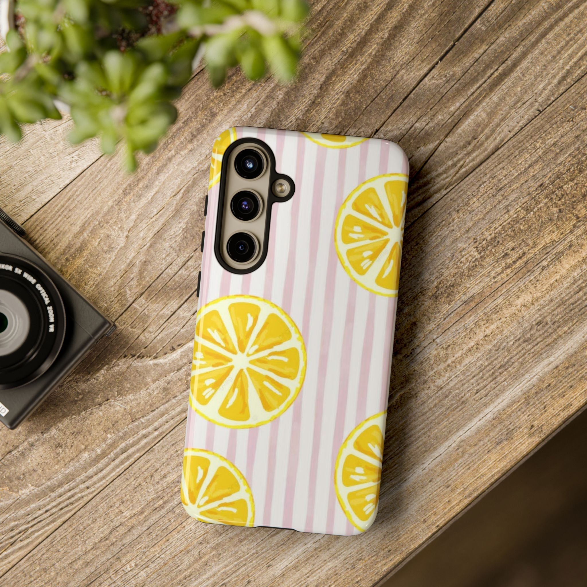 Lemon Slices Tough Case — Cute Pink Stripe Phone Cover