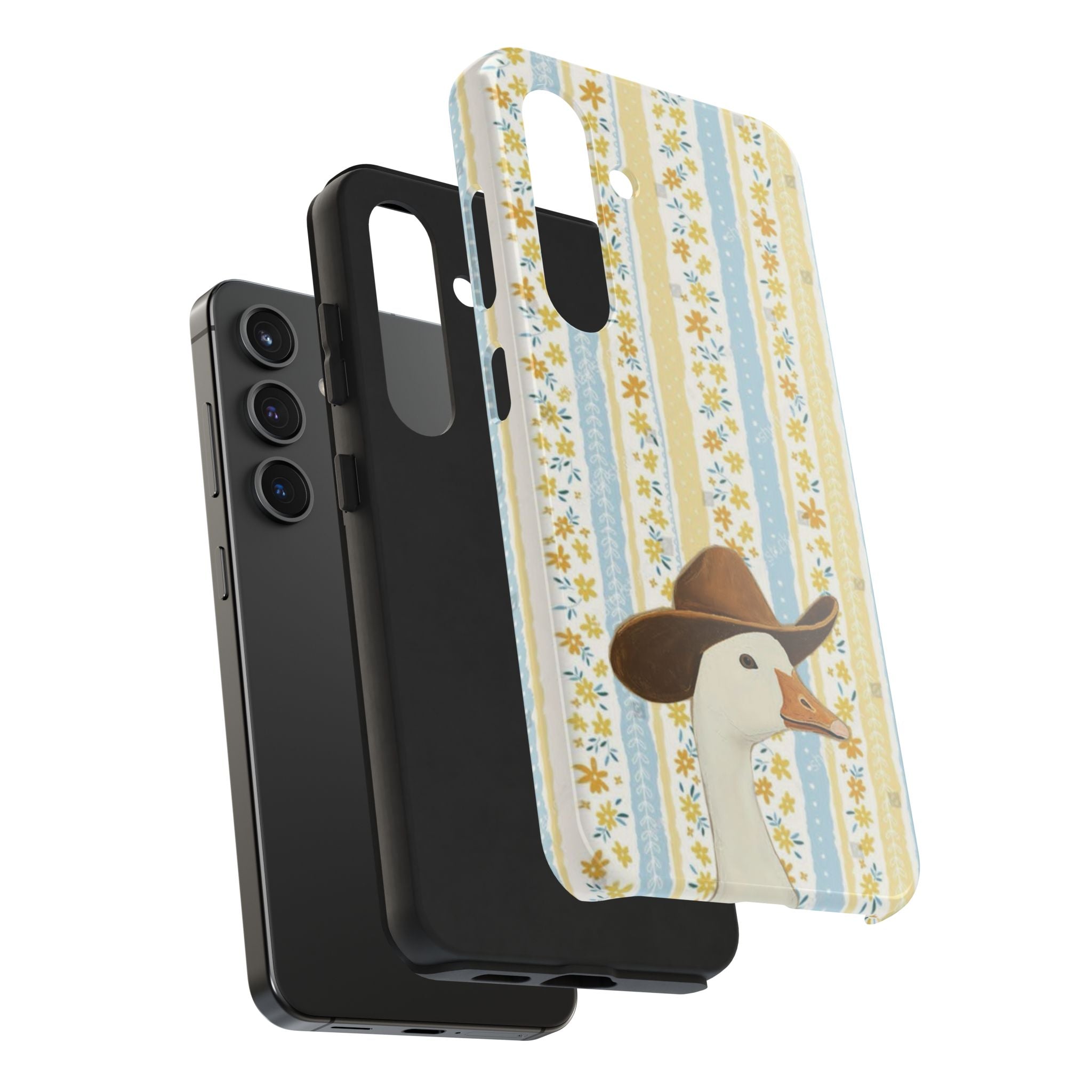 Cowboy Goose Tough Phone Case — Cute Farm Animal iPhone Case with Floral Stripes