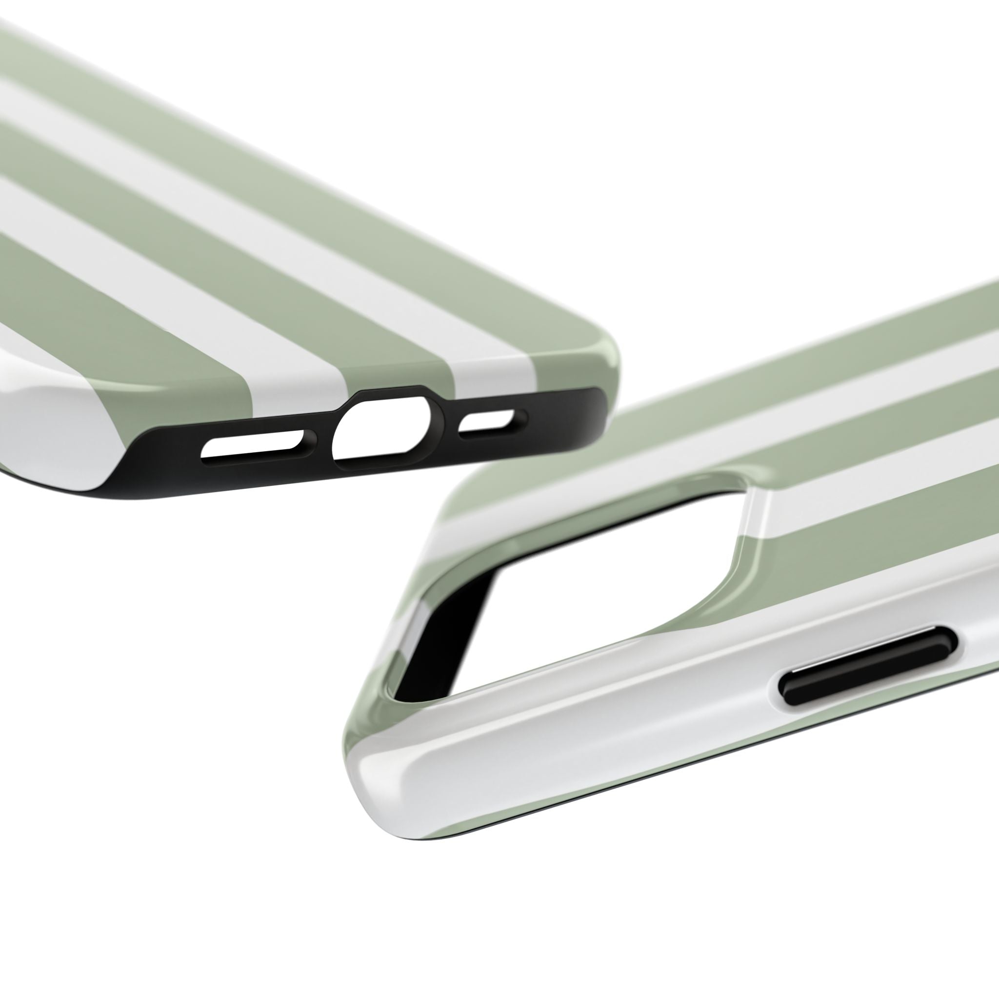 Sage & White Striped Tough Phone Case — Durable Protective Phone Cover