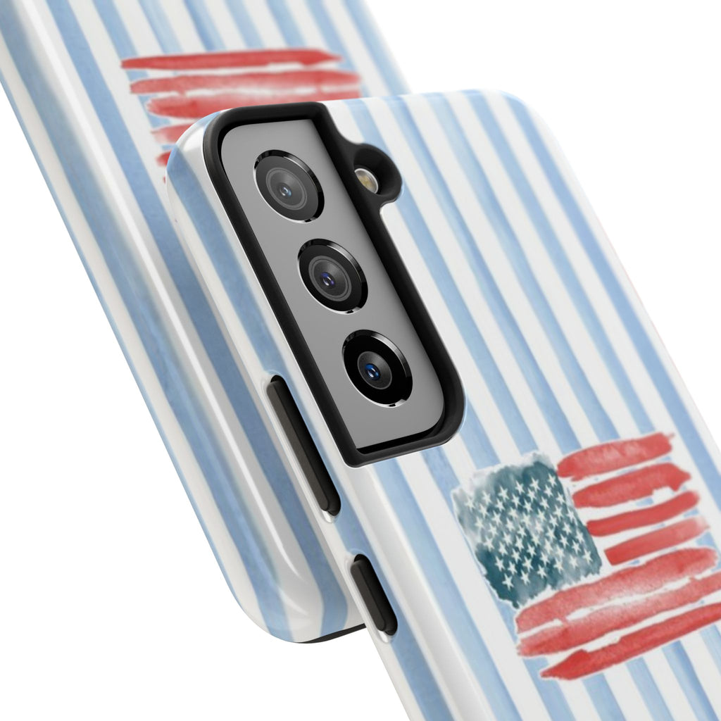 American Flag Watercolor Tough Phone Case — Blue Striped Patriotic Phone Case