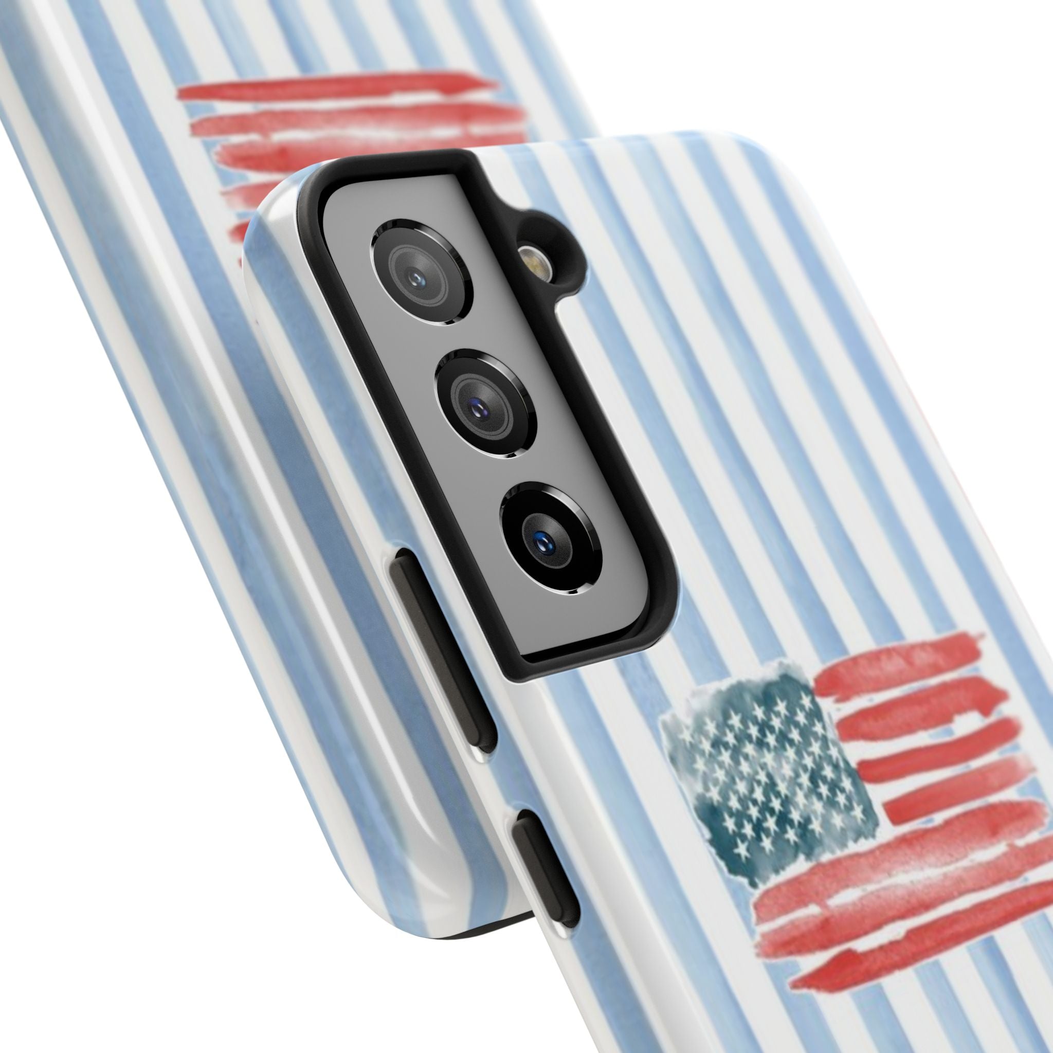 American Flag Watercolor Tough Phone Case — Blue Striped Patriotic Phone Case