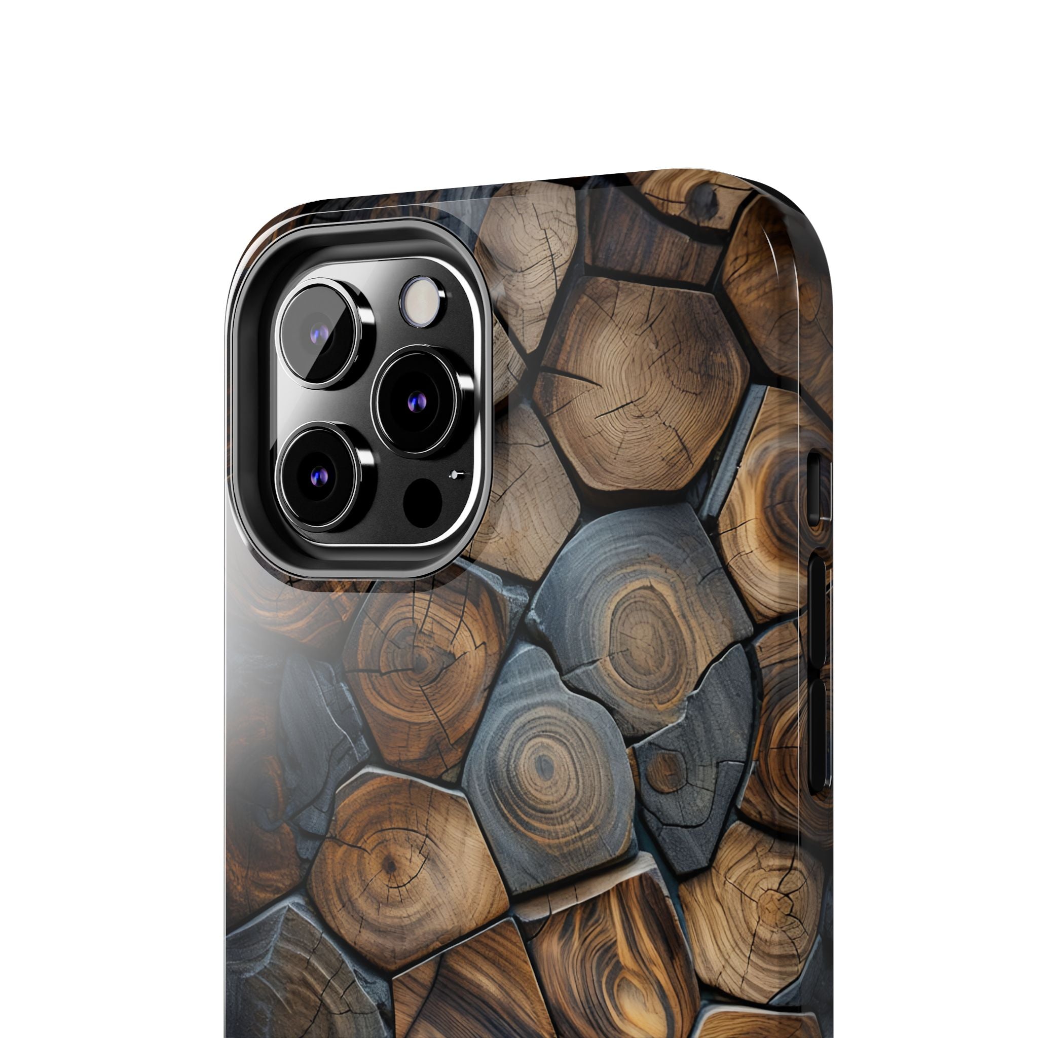Woodgrain Hex Pattern Tough Phone Case — Rustic Log Cross-Section Design