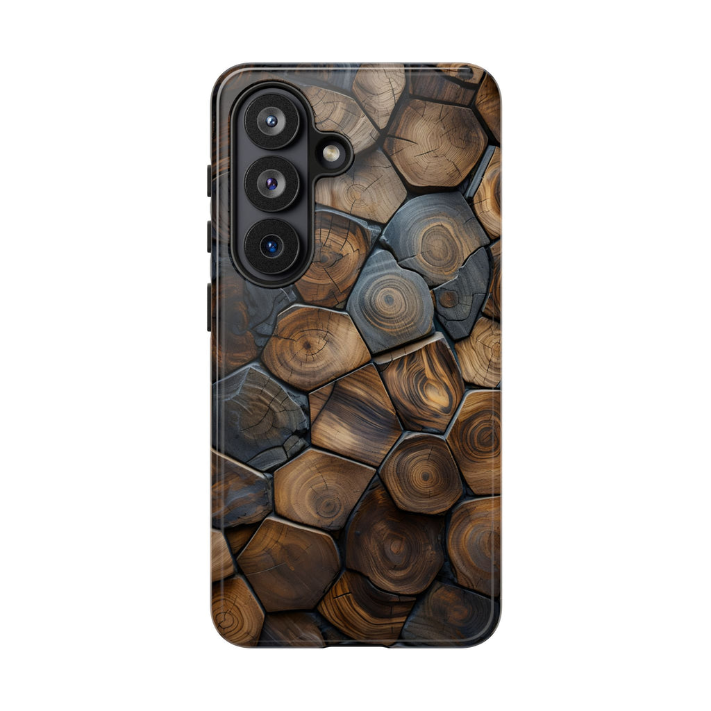 Wood Grain Hex Phone Case — Rustic Geometric iPhone Protection
