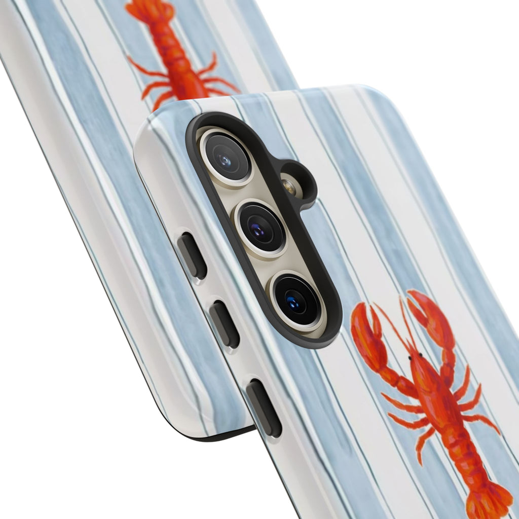 Lobster Stripe Phone Case — Nautical Blue & White Protective Cover