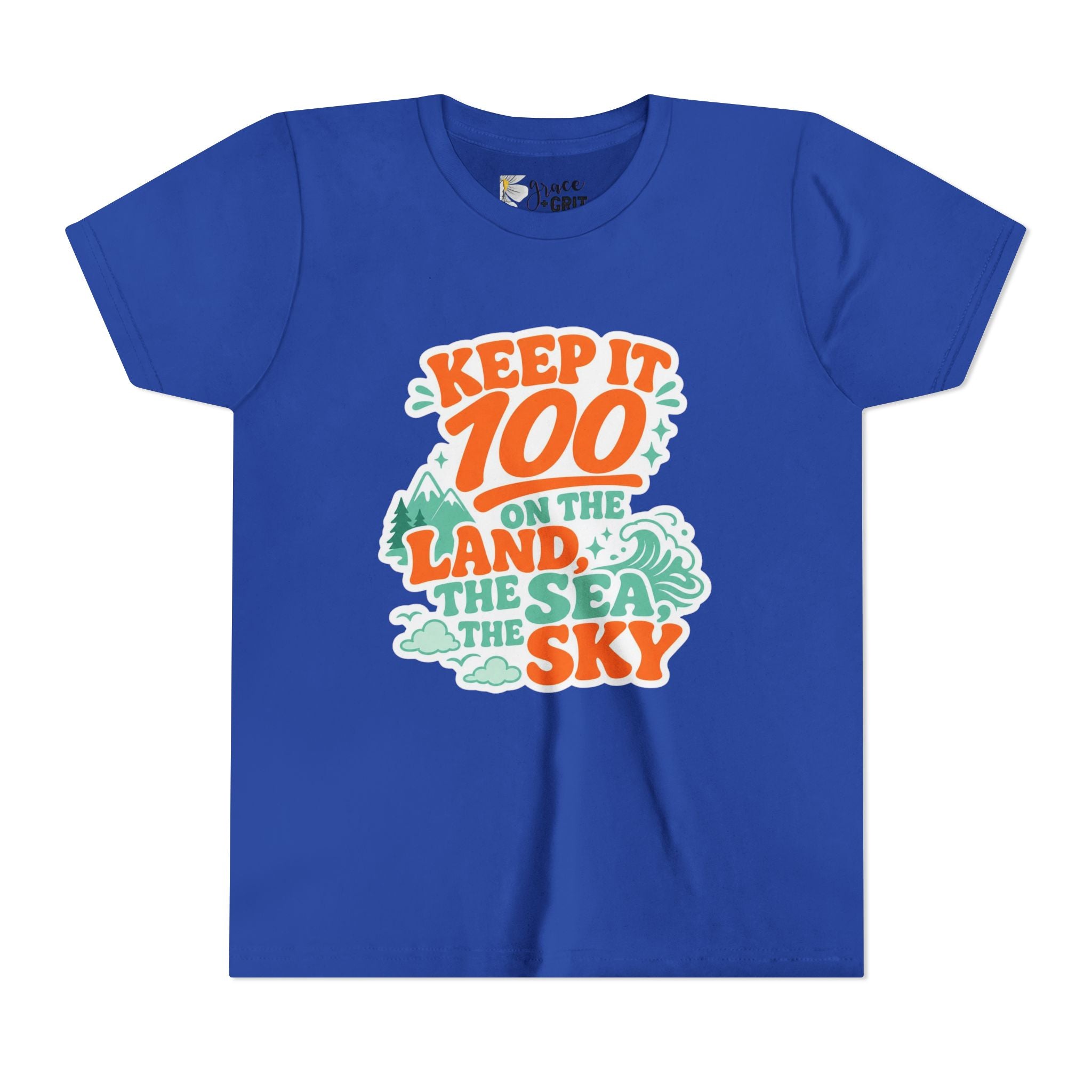 Keep It 100 on the Land the Sea the Sky Youth Tee | Adventure Nature Graphic